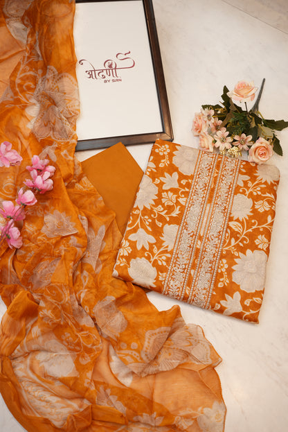 Pure cotton tie work suit with floral print (UNSTITCHED) ##SF001