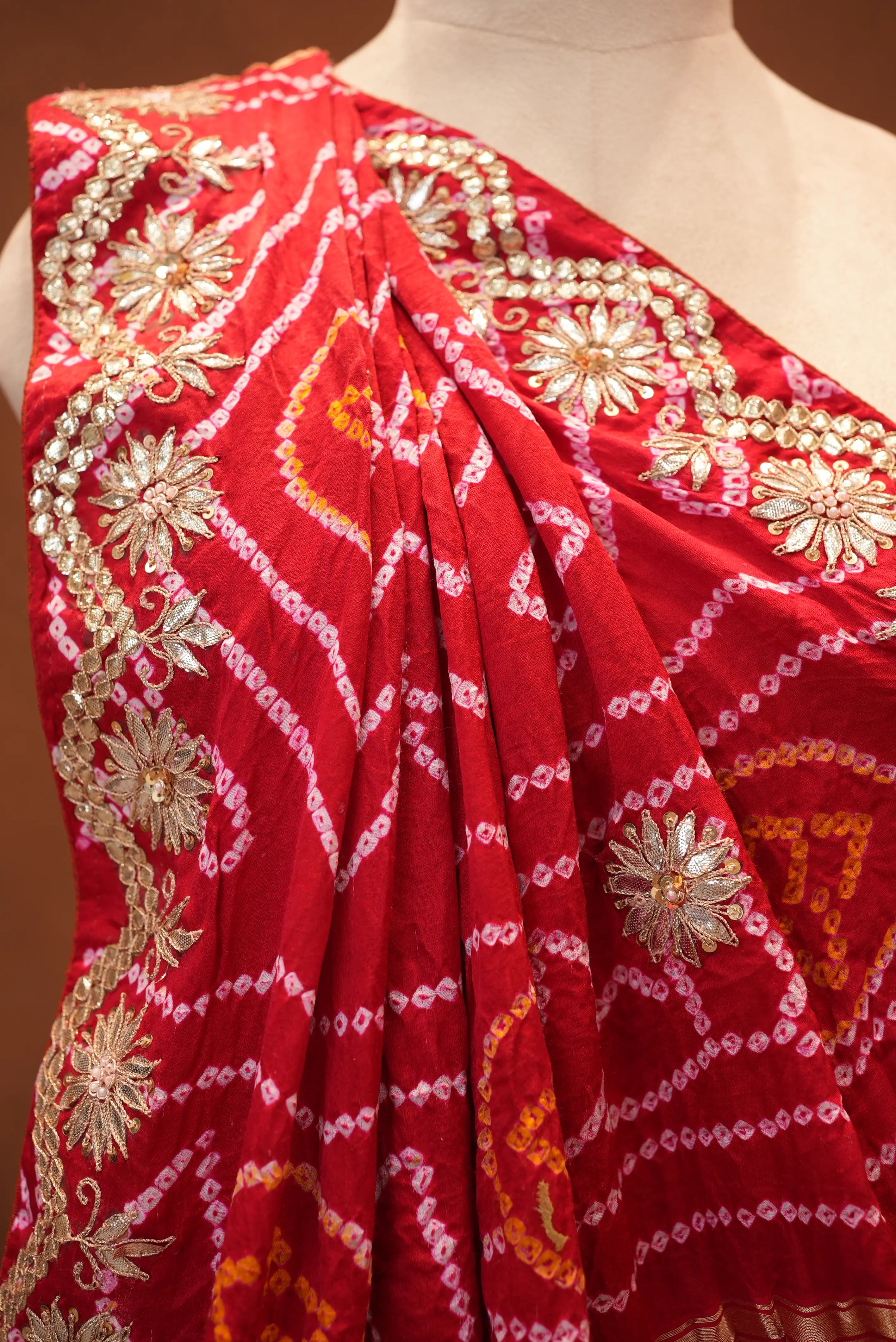 Garchola Design Pure Gajji Silk Saree With gota patti (With Blouse)