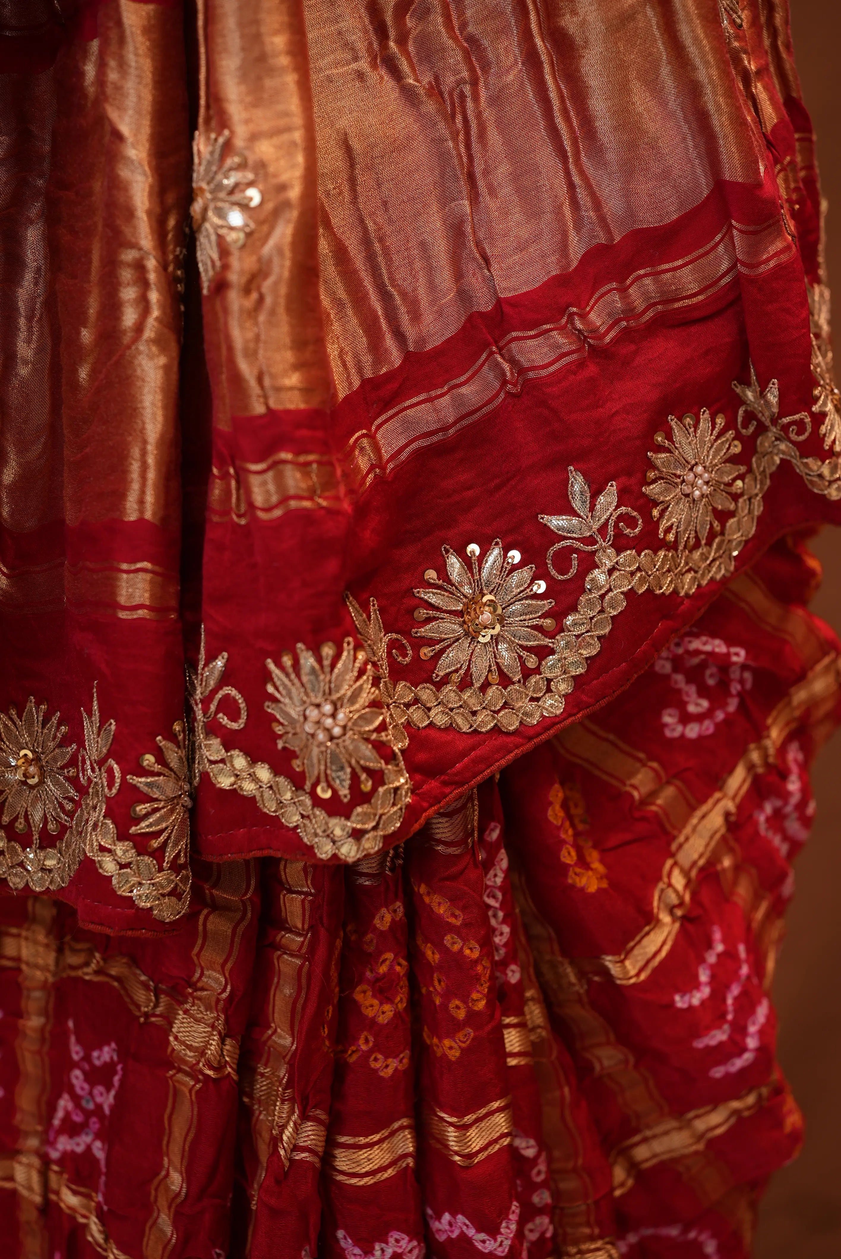 Garchola Design Pure Gajji Silk Saree With gota patti (With Blouse)