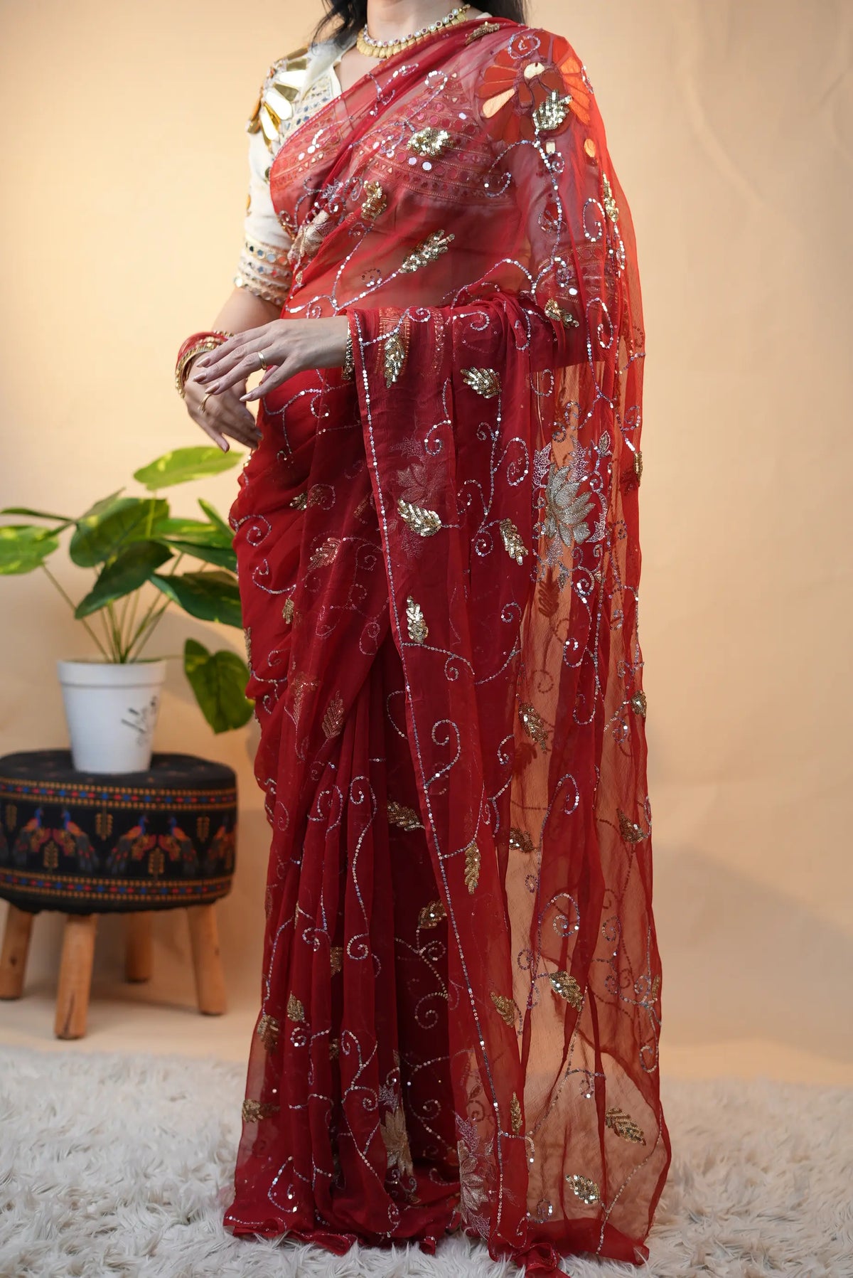Pure Chiffon Vintage Handwork Saree