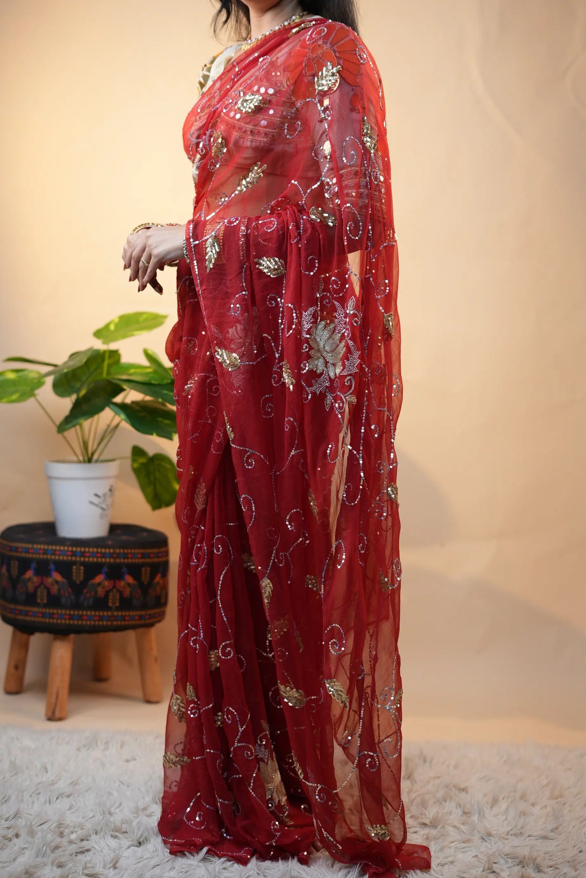Pure Chiffon Vintage Handwork Saree