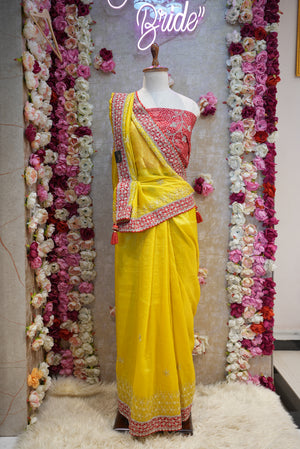 CRUNCHY SILK FABRIC SAREE WITH WITH BANDHANI AND CUT WORK BORDER & ZARKAN AND SEQUENCE WORK (WITH HEAVY BLOUSE) ##SR409