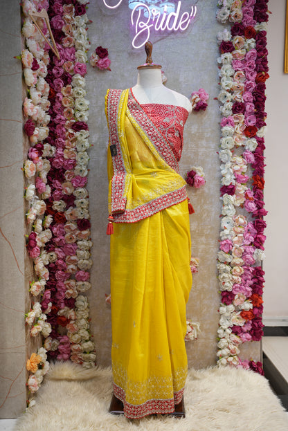 CRUNCHY SILK FABRIC SAREE WITH WITH BANDHANI AND CUT WORK BORDER & ZARKAN AND SEQUENCE WORK (WITH HEAVY BLOUSE) ##SR409