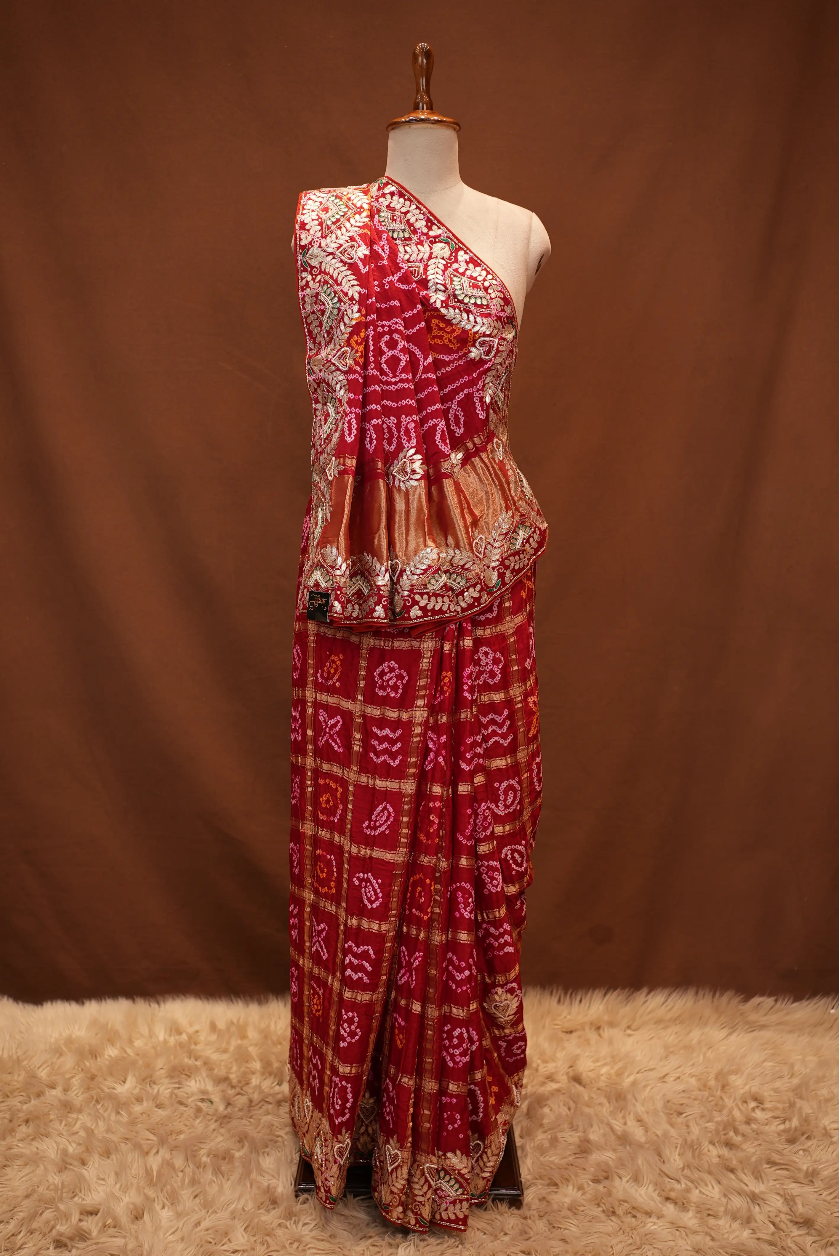 Garchola Design Pure Gajji Silk Saree With gota patti (With Blouse)