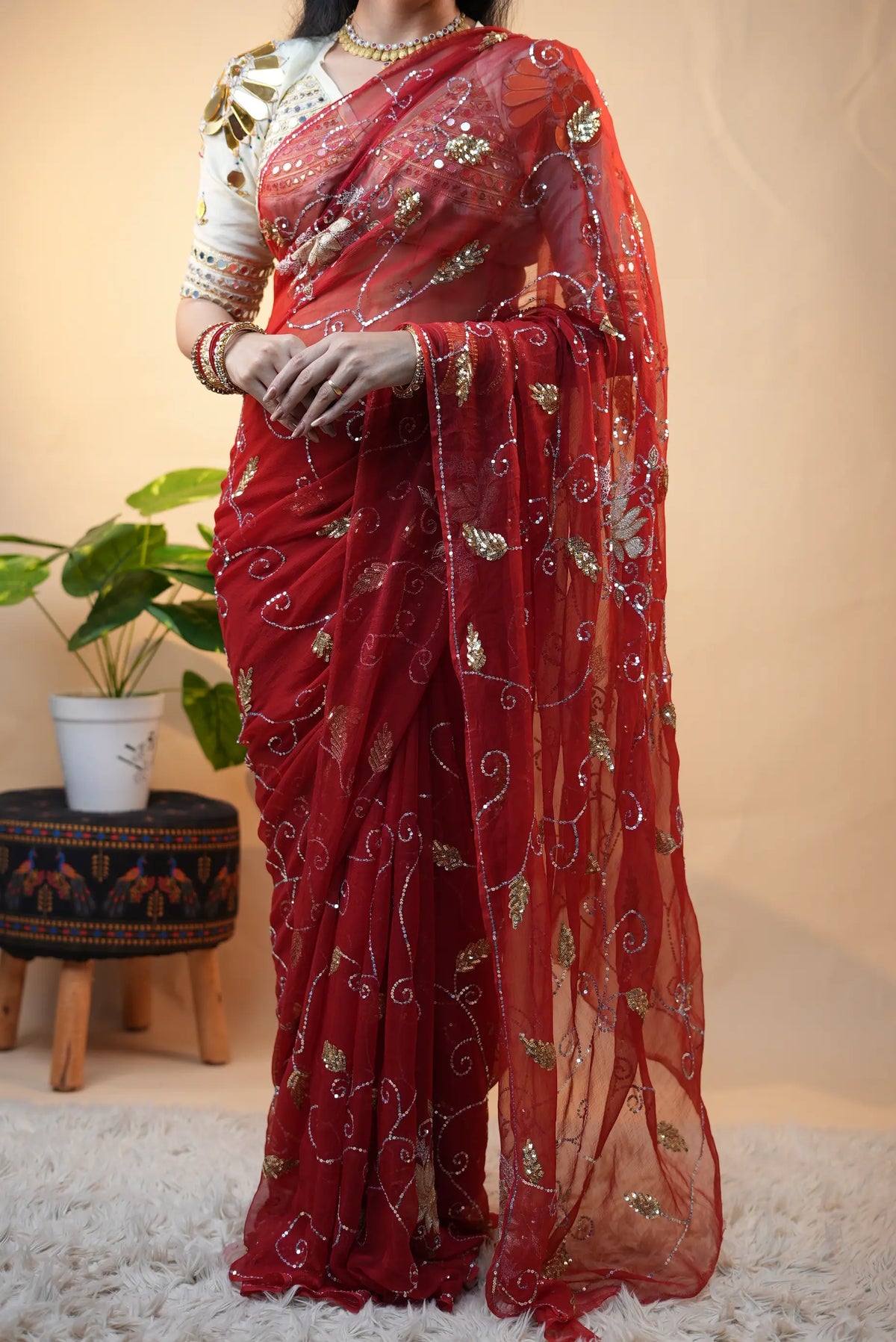 Pure Chiffon Vintage Handwork Saree
