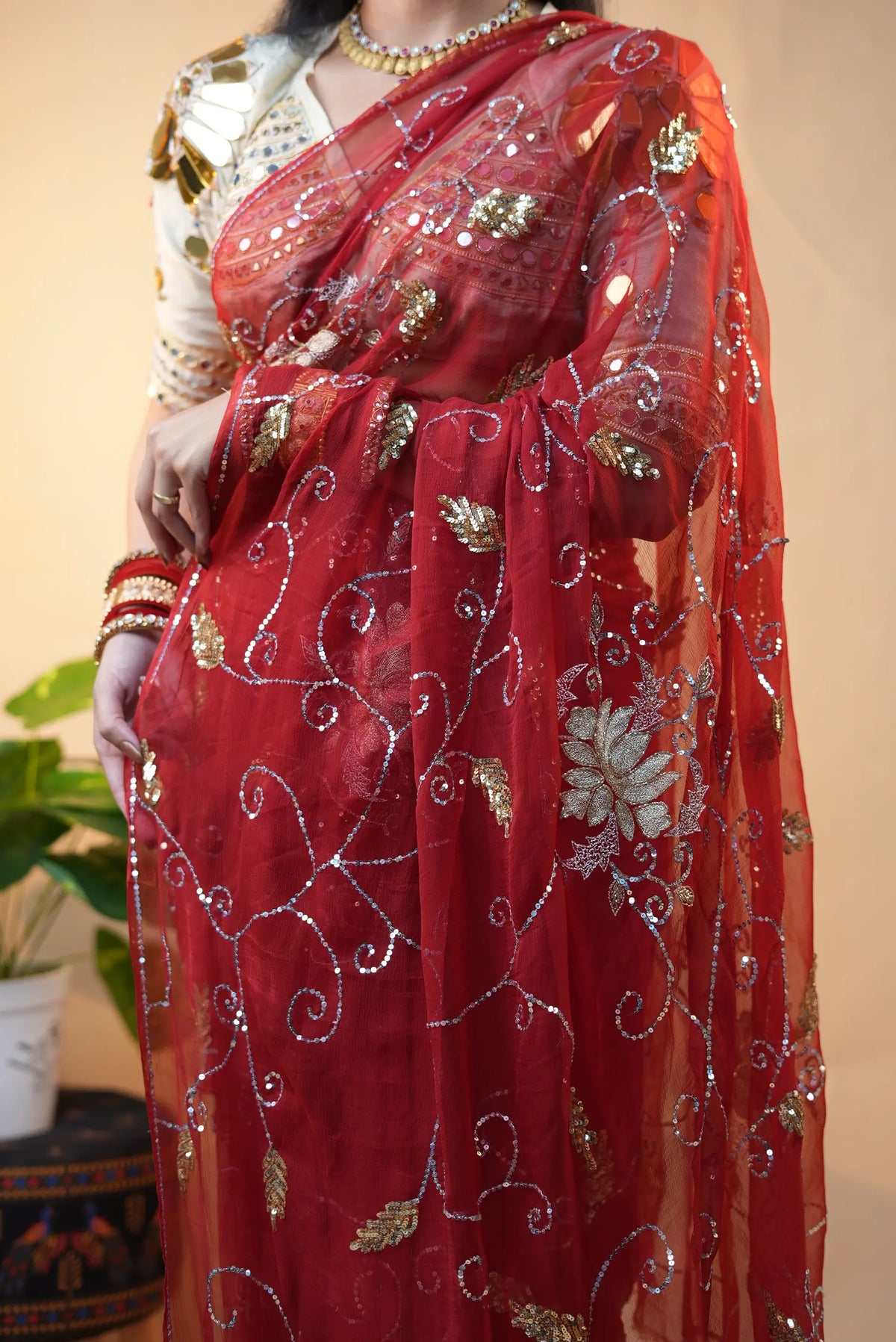 Pure Chiffon Vintage Handwork Saree