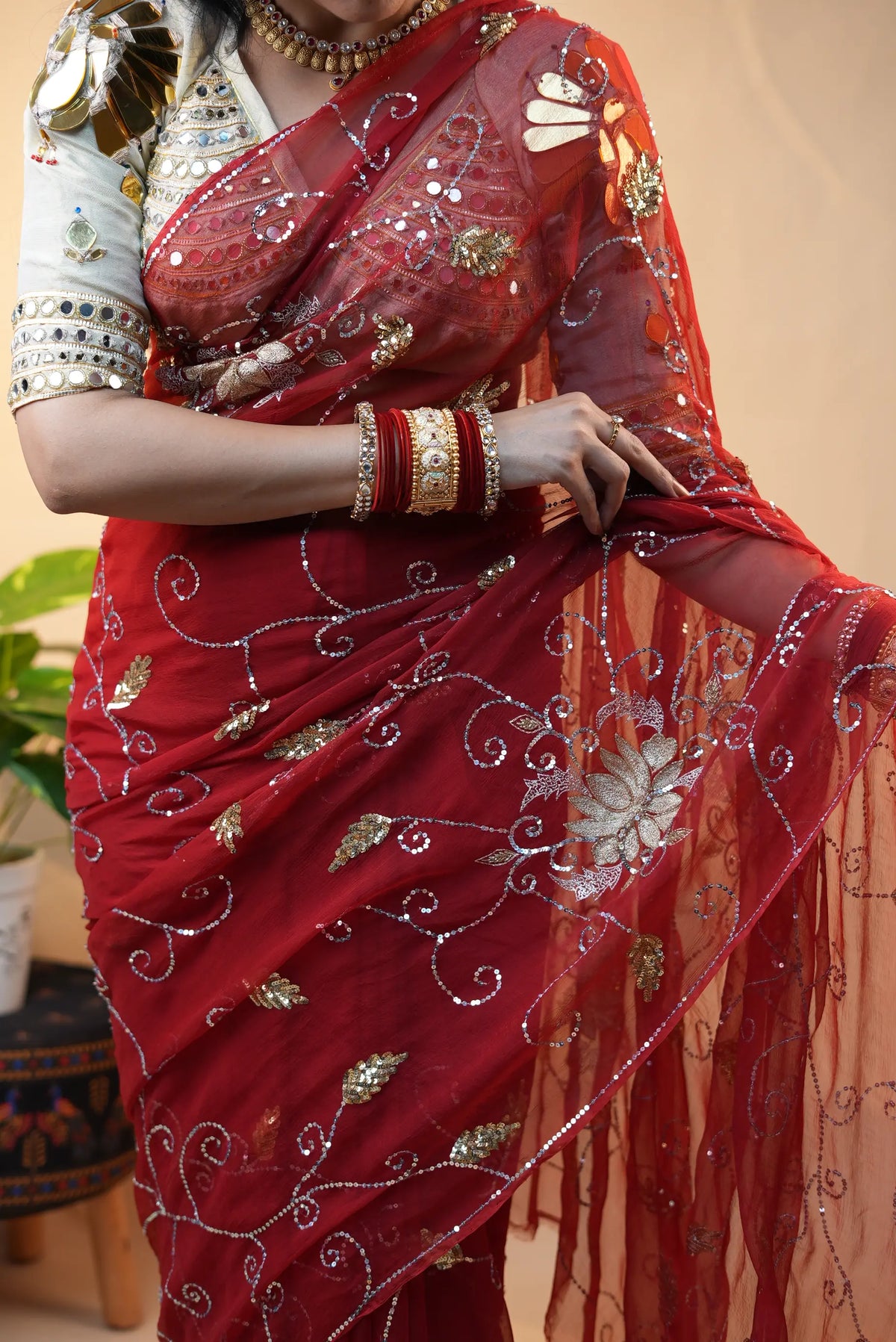Pure Chiffon Vintage Handwork Saree