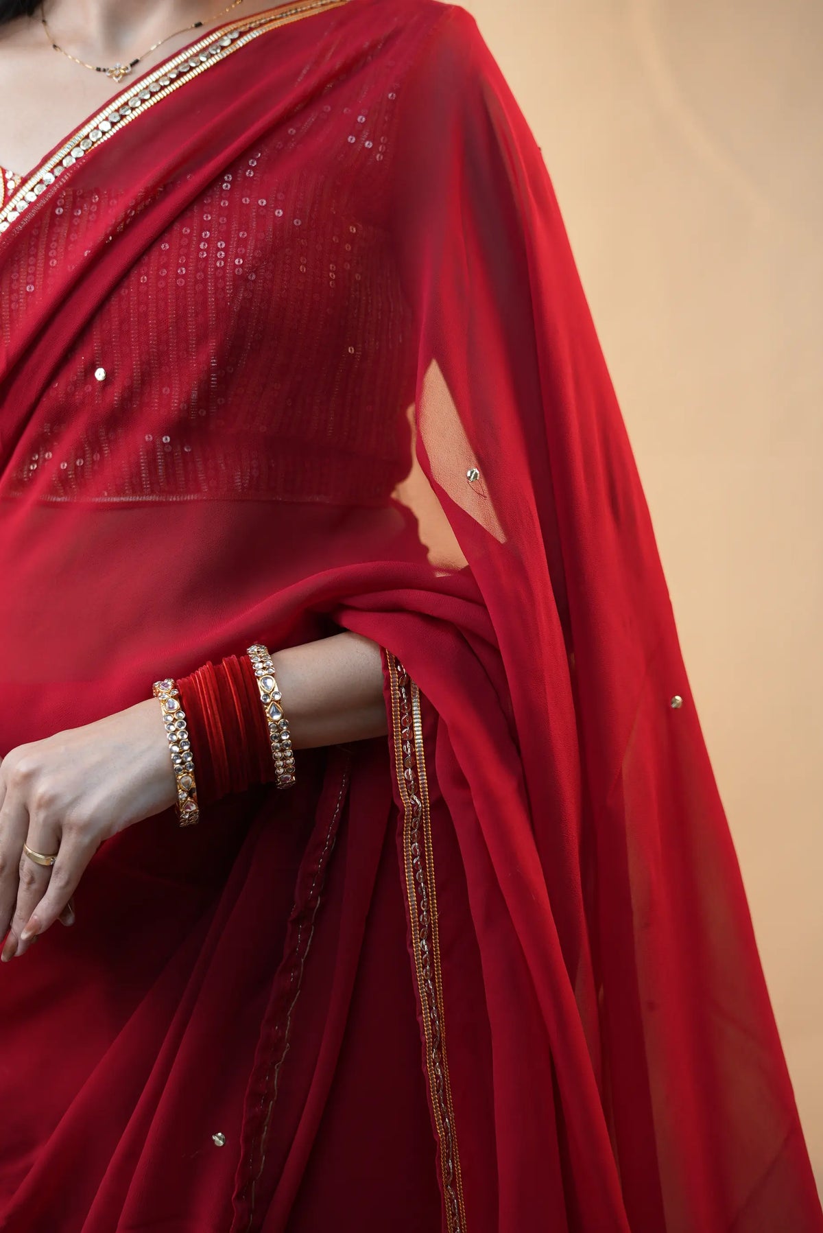 Traditional Charkhi Gota & Sitara Work Saree With Handwork Blouse  (Pre-Booking Item)