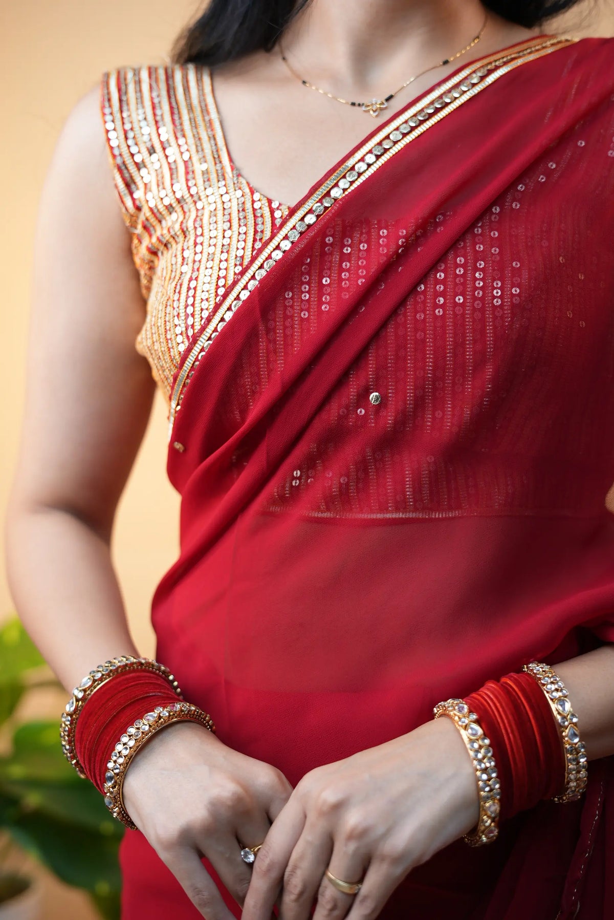 Traditional Charkhi Gota & Sitara Work Saree With Handwork Blouse  (Pre-Booking Item)