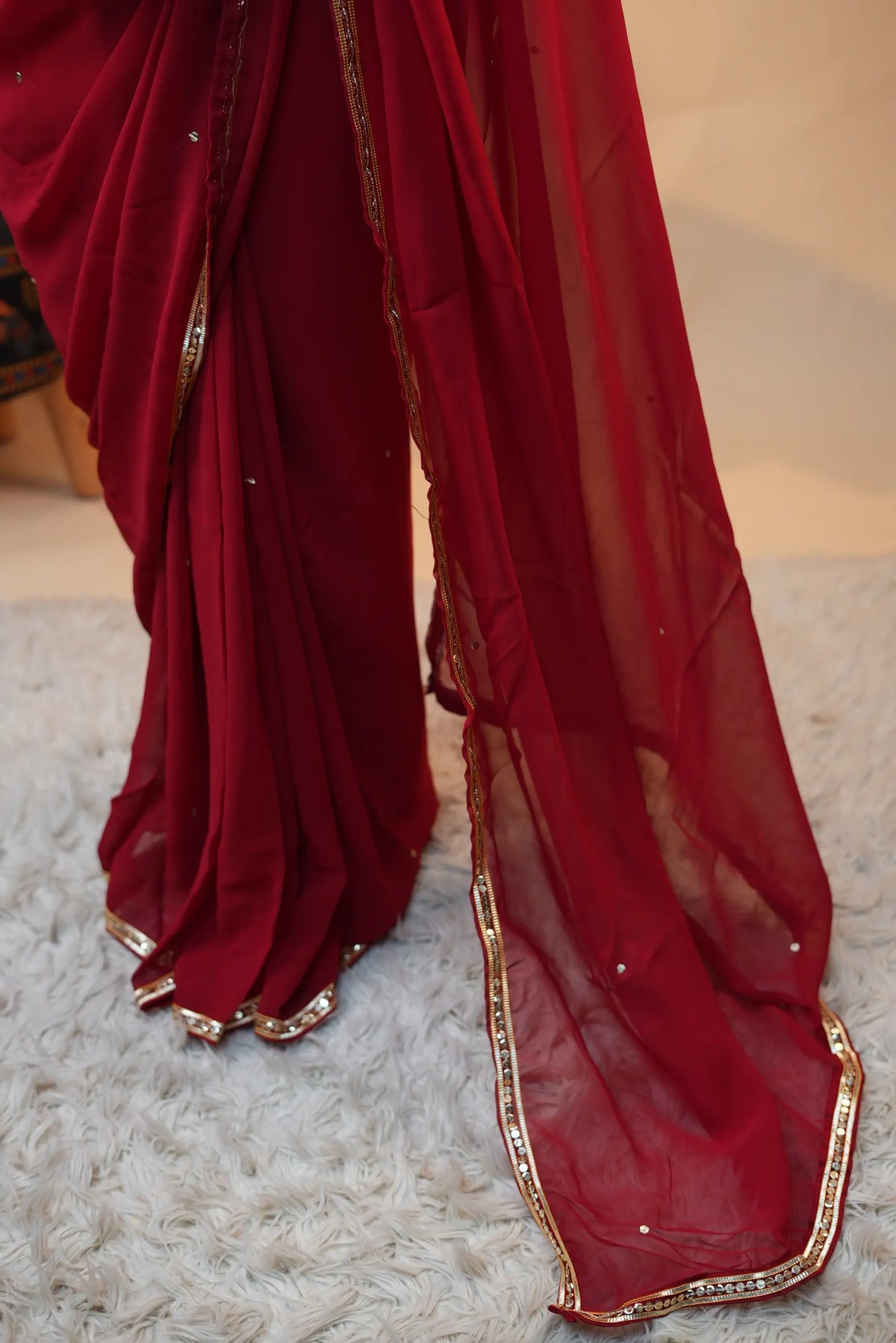 Traditional Charkhi Gota & Sitara Work Saree With Handwork Blouse  (Pre-Booking Item)
