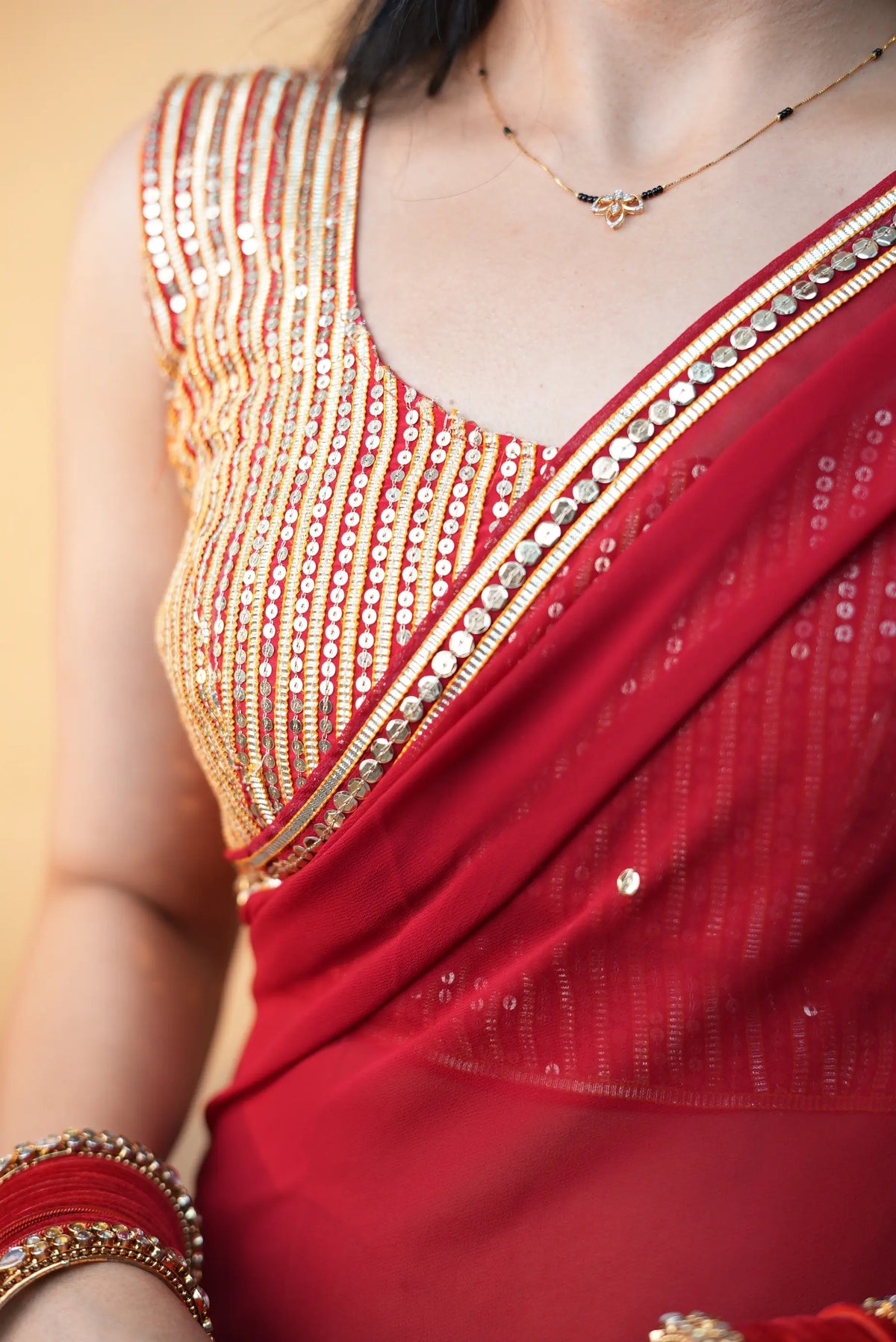 Traditional Charkhi Gota & Sitara Work Saree With Handwork Blouse  (Pre-Booking Item)