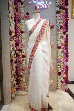 CRUNCHY SILK FABRIC SAREE WITH WITH BANDHANI AND CUT WORK BORDER & ZARKAN AND SEQUENCE WORK (WITH HEAVY BLOUSE) ##SR409