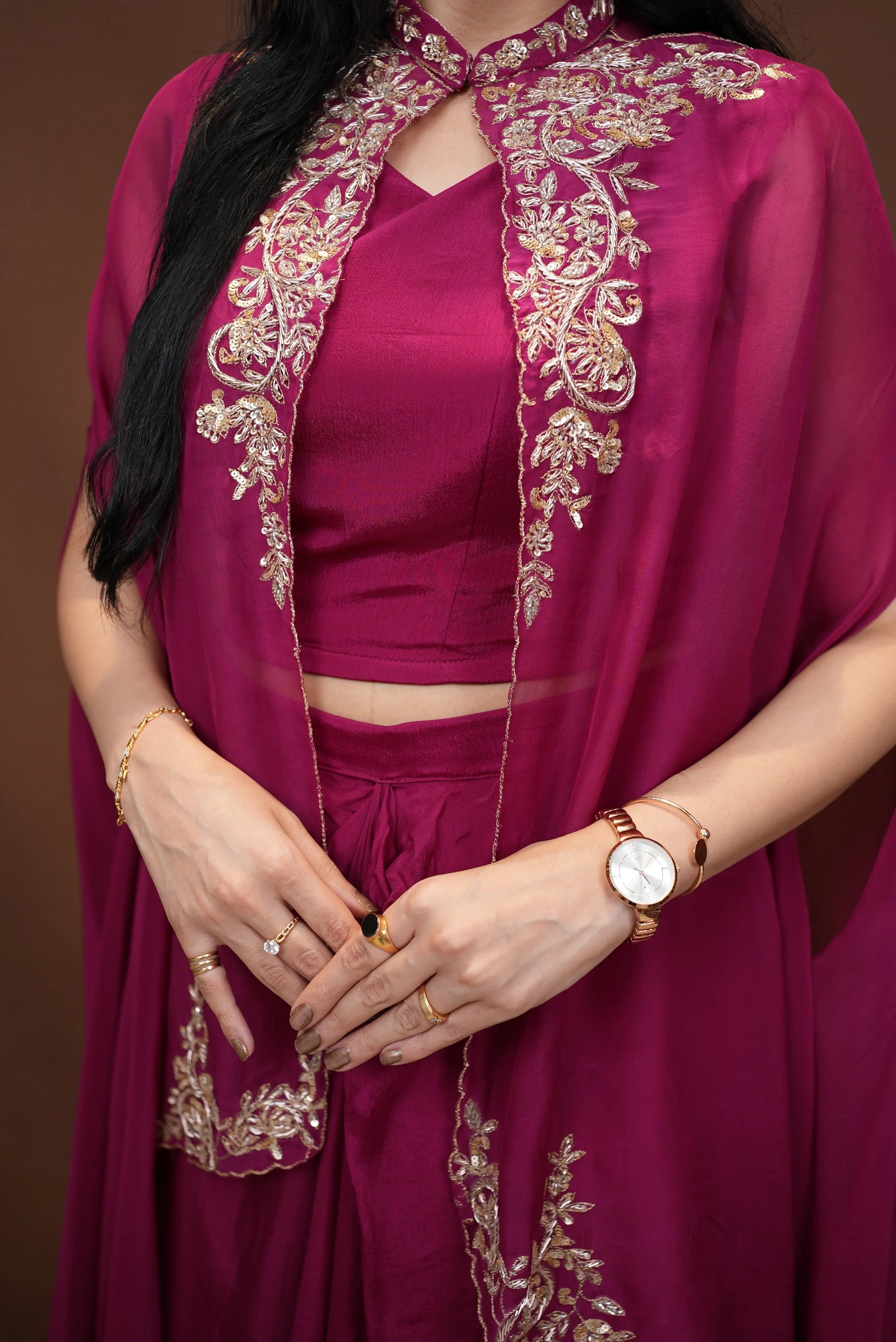 Drape Skirt with Cape and Embellished with Zardozi Handwork (With Inner)