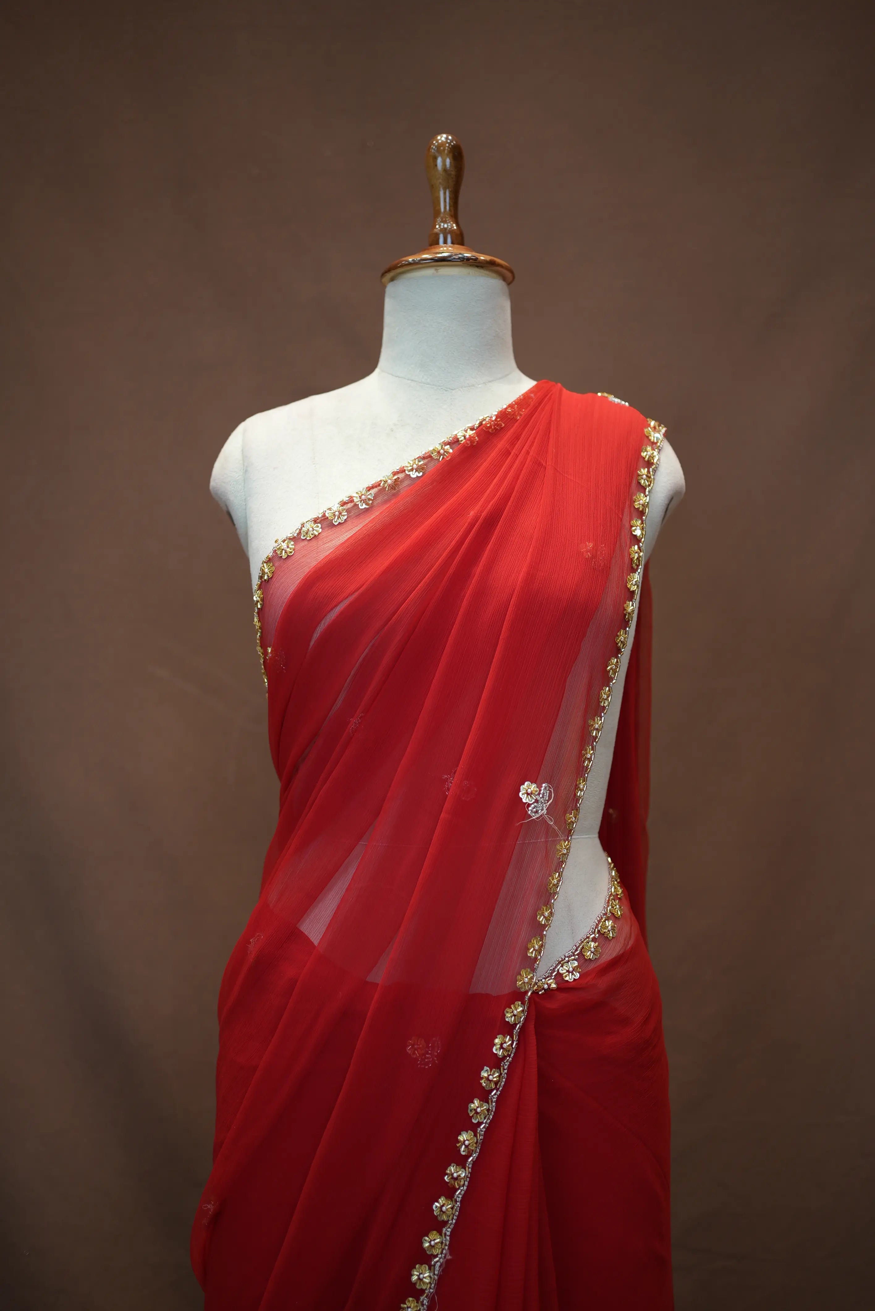 Beads Work Saree with Buti Work and Heavy Blouse on Georgette Fabric