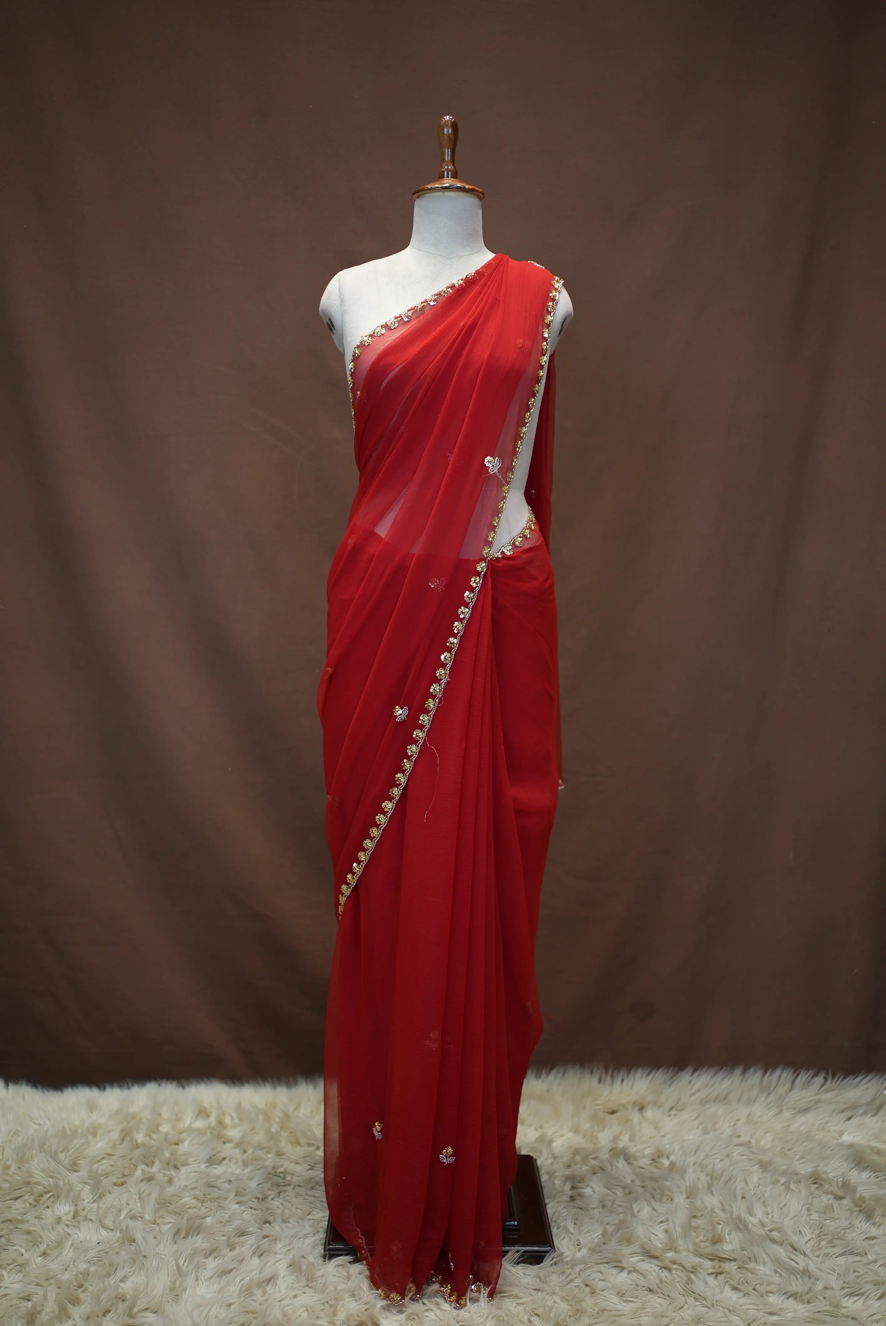 Beads Work Saree with Buti Work and Heavy Blouse on Georgette Fabric