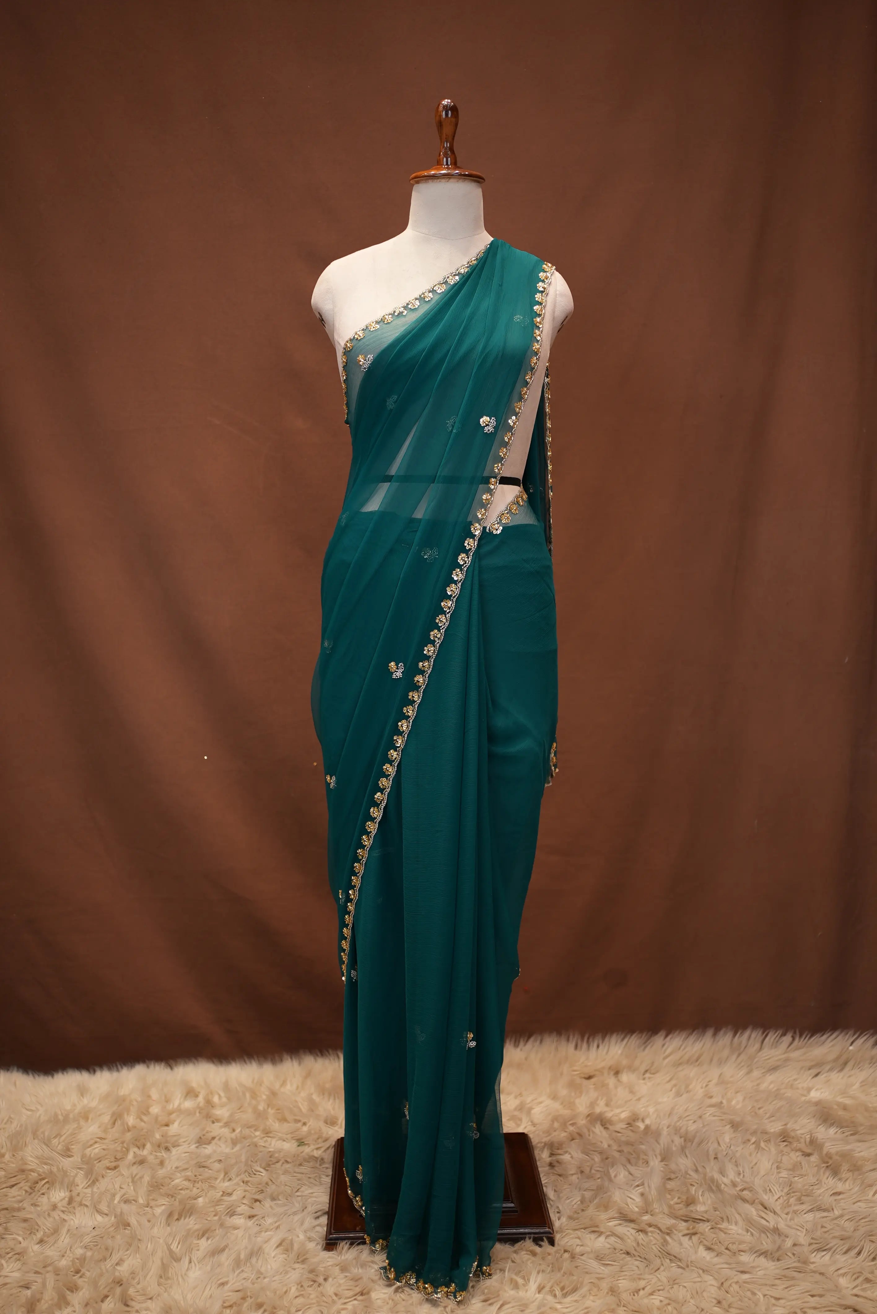 Beads Work Saree with Buti Work and Heavy Blouse on Georgette Fabric