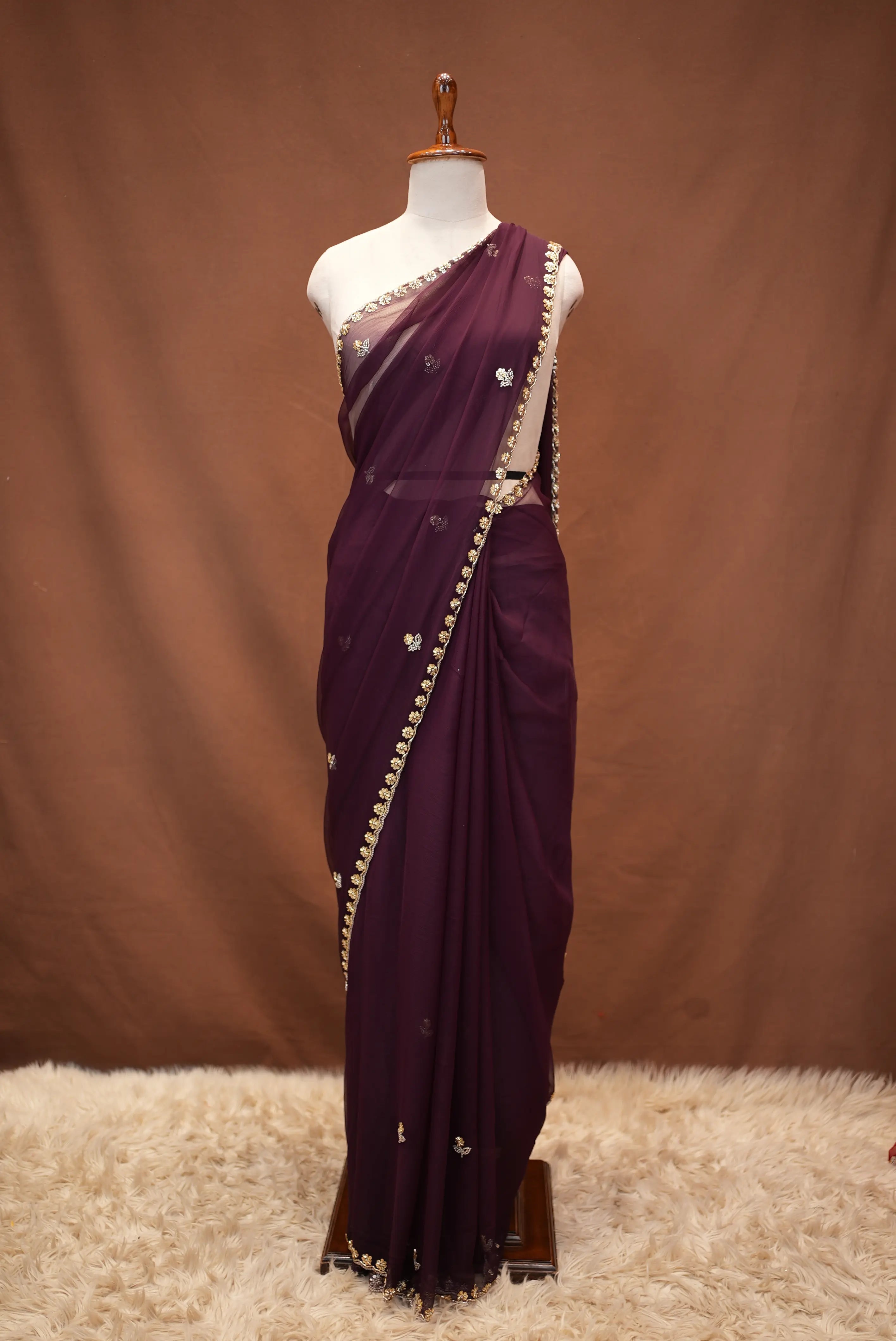 Beads Work Saree with Buti Work and Heavy Blouse on Georgette Fabric
