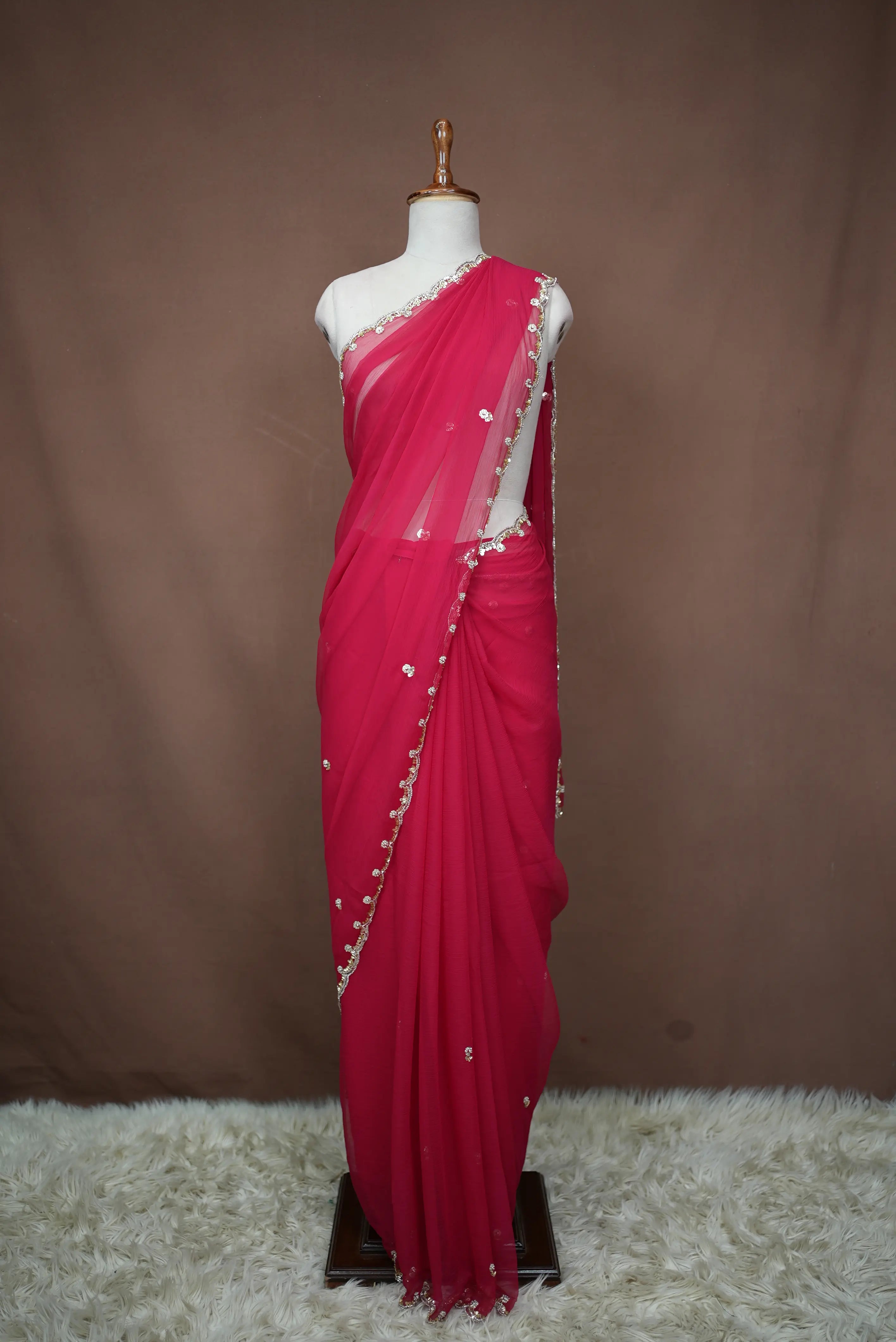 Beads Work Saree with Buti Work and Heavy Blouse on Georgette Fabric