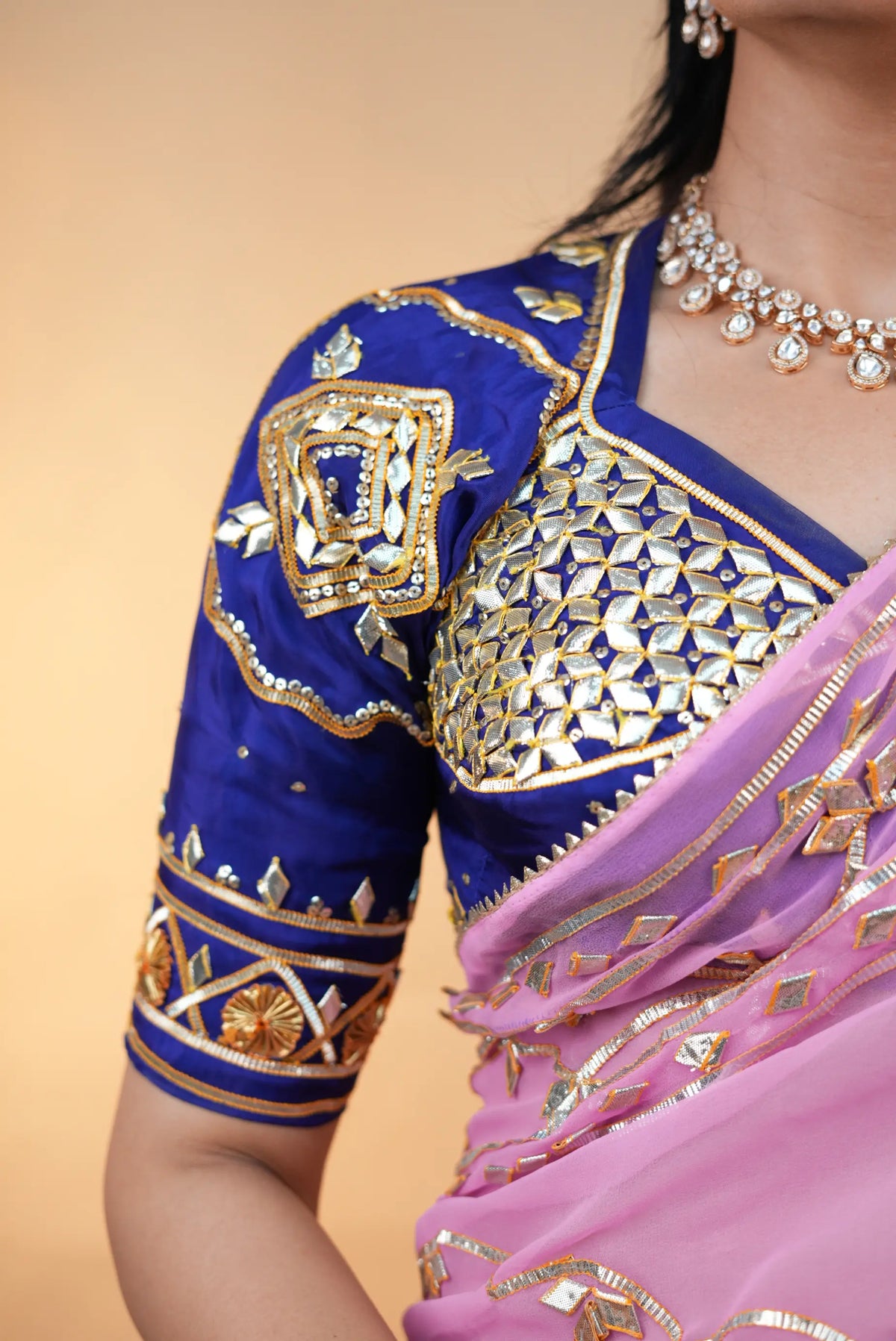 Royal Blue Rajasthani Aangi Blouse With Gota Patti Handwork(PRE-BOOKING ITEM)