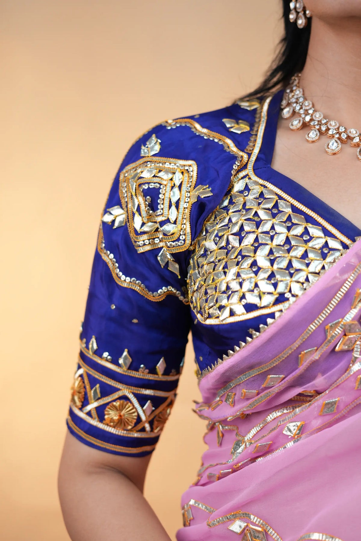 Royal Blue Rajasthani Aangi Blouse With Gota Patti Handwork(PRE-BOOKING ITEM)