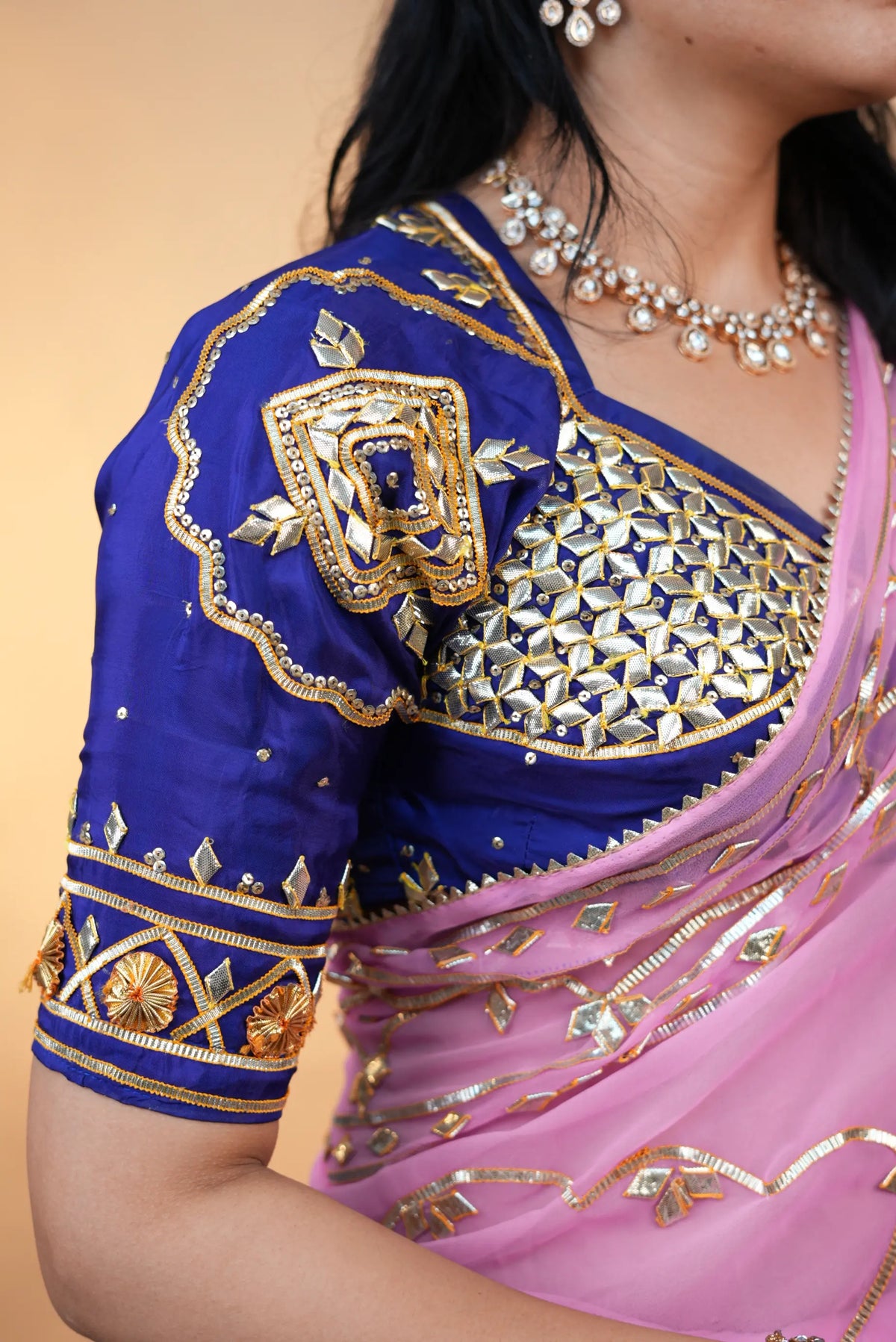 Royal Blue Rajasthani Aangi Blouse With Gota Patti Handwork(PRE-BOOKING ITEM)