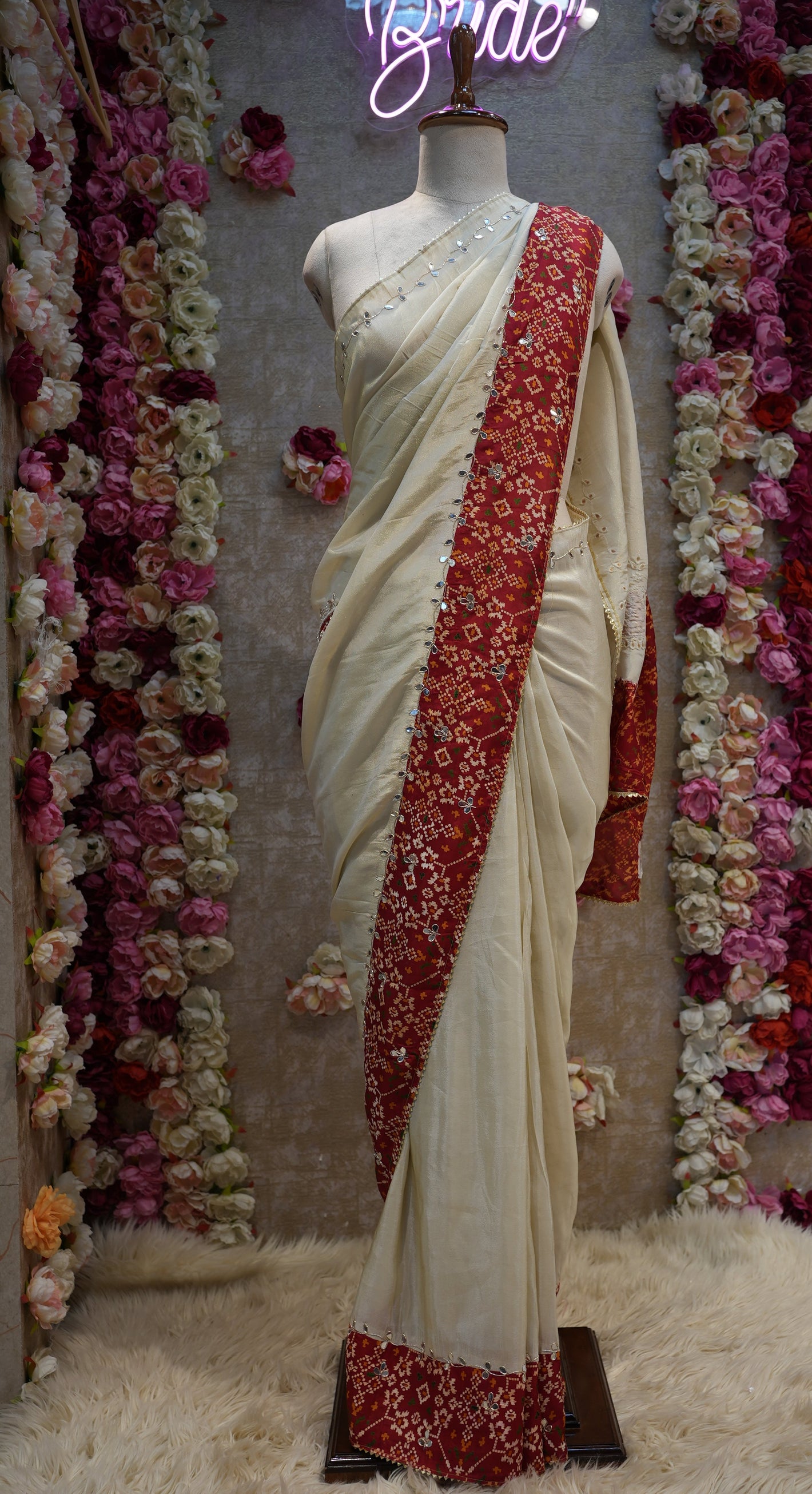 NAVRATRI SPECIAL TISSUE FABRIC SAREE WITH PATOLA DESIGN BORDER & ZARDOSI HANDWORK (WITH BLOUSE) ##SR411