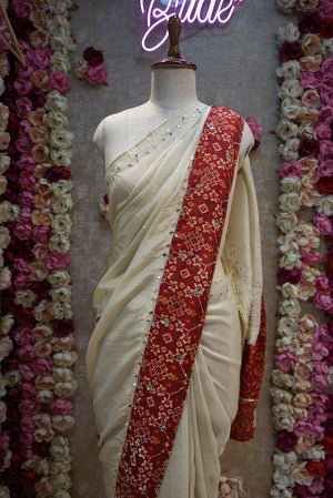 NAVRATRI SPECIAL TISSUE FABRIC SAREE WITH PATOLA DESIGN BORDER & ZARDOSI HANDWORK (WITH BLOUSE) ##SR411