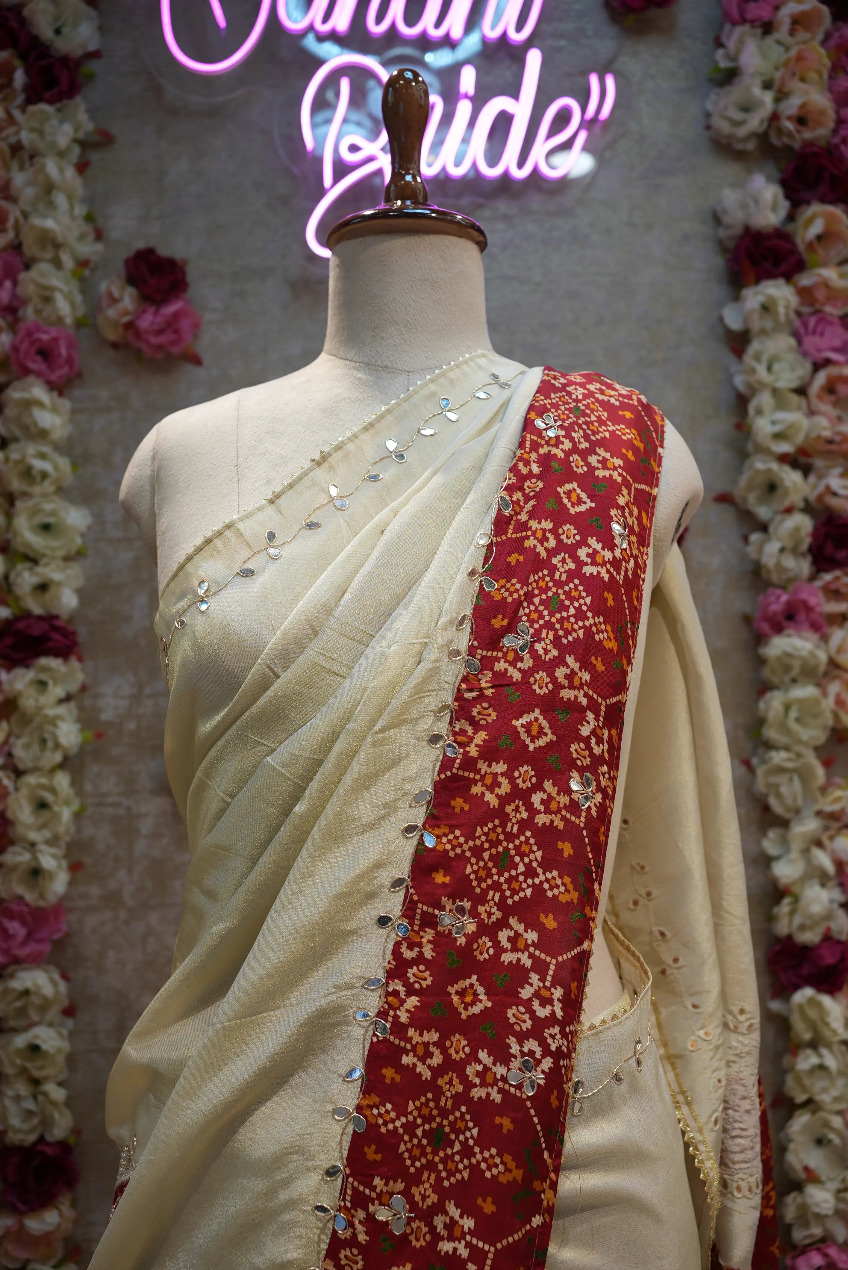 Navratri Special Tissue Saree with Patola Border & Zardosi (With Blouse)