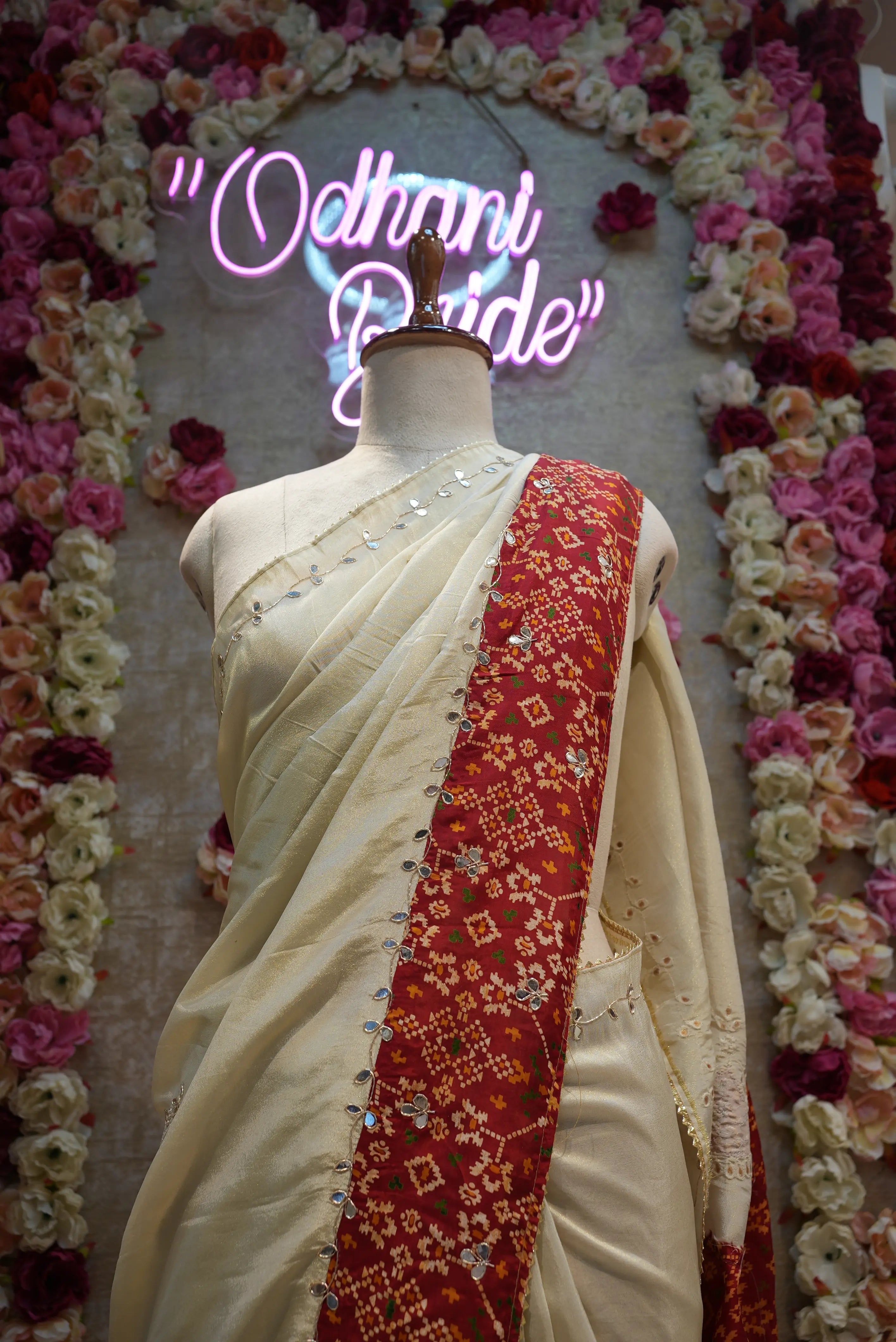 Navratri Special Tissue Saree with Patola Border & Zardosi (With Blouse)