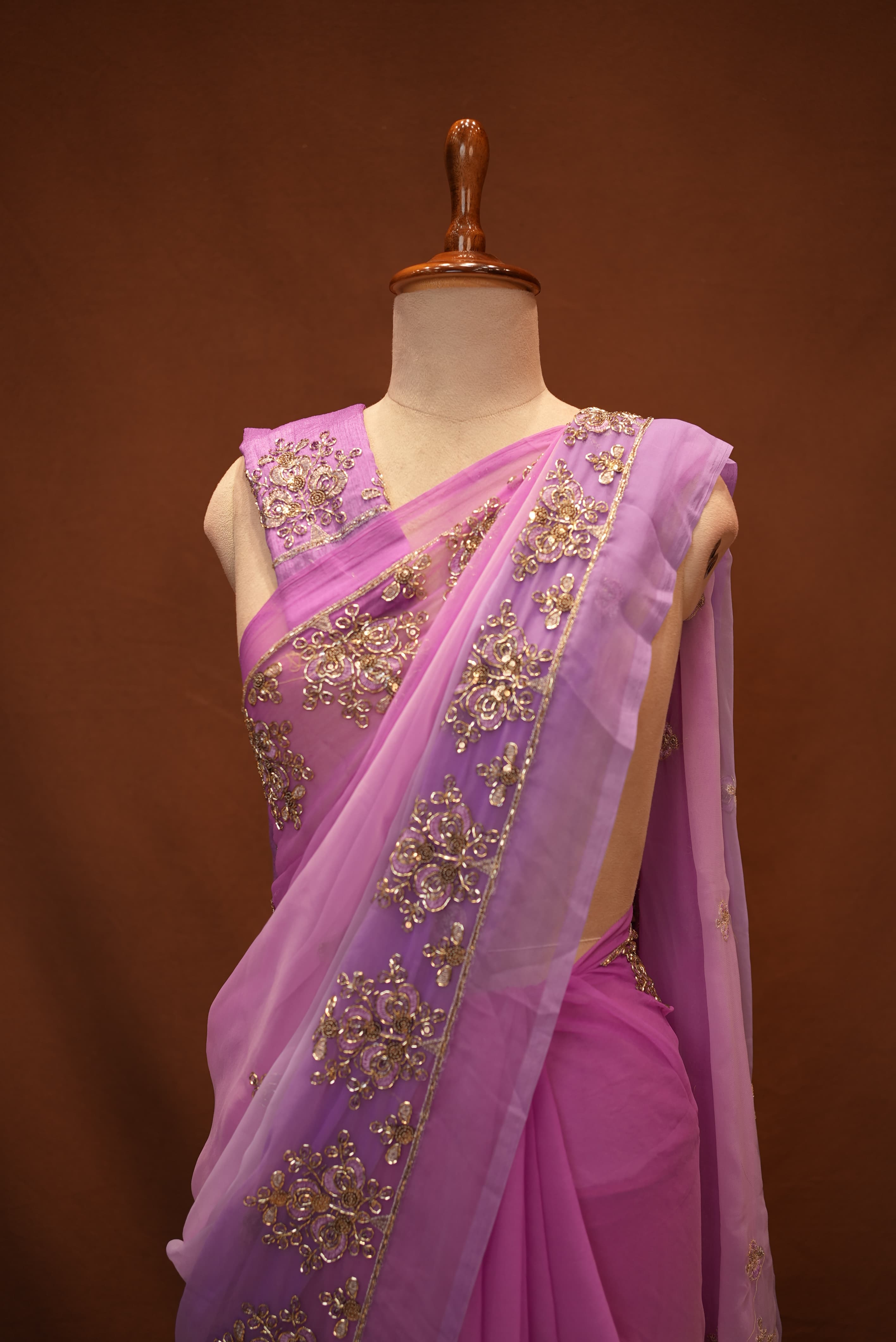 Multishade Darbari Saree with Aari Sequance and Cut Dana Work (With Blouse)