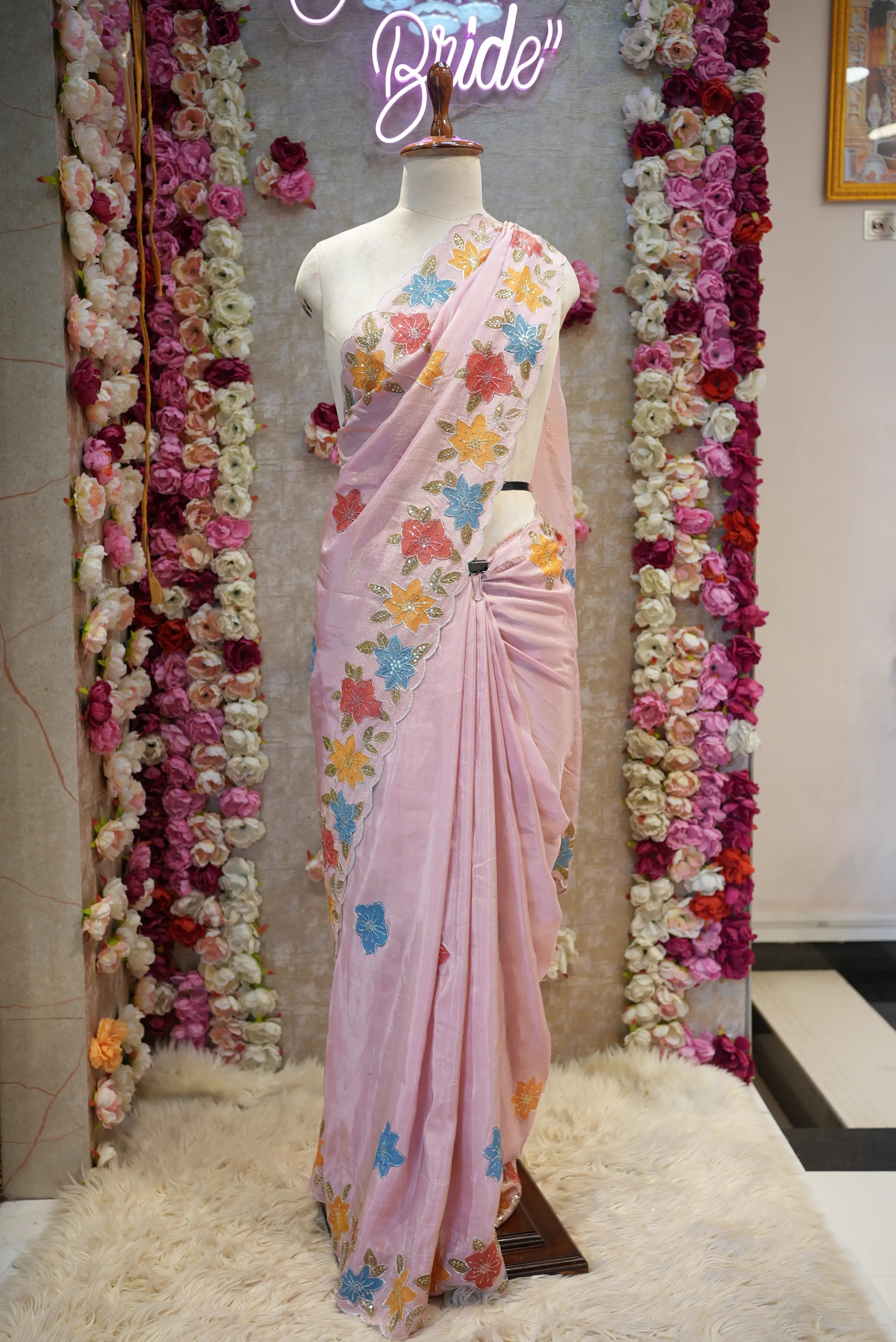 Tissue Saree with Cutwork Border & Aari Tari Work (with blouse)