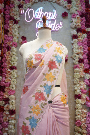 CUTWORK BORDER SAREE WITH AARI TARI WORK ON TISSUE FABRIC (WITH BLOUSE)    ##SR407