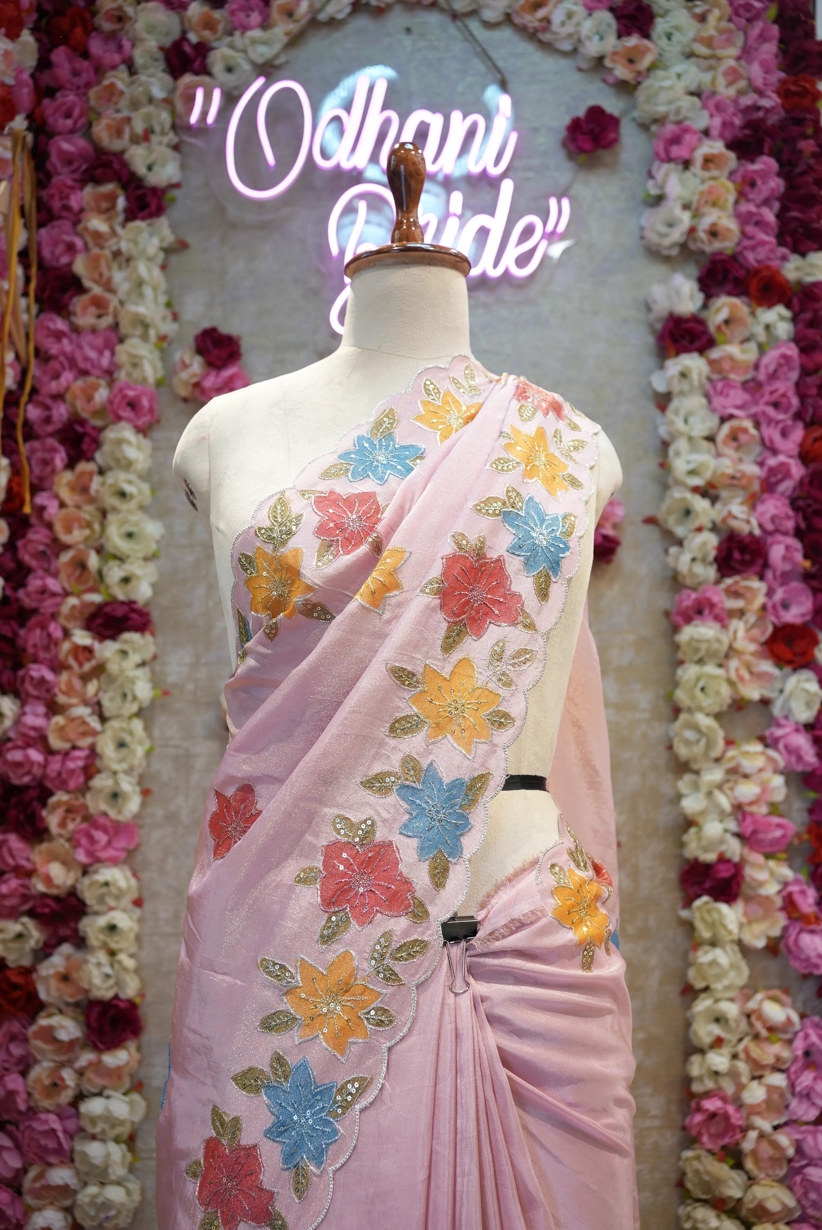 Tissue Saree with Cutwork Border & Aari Tari Work (with blouse)