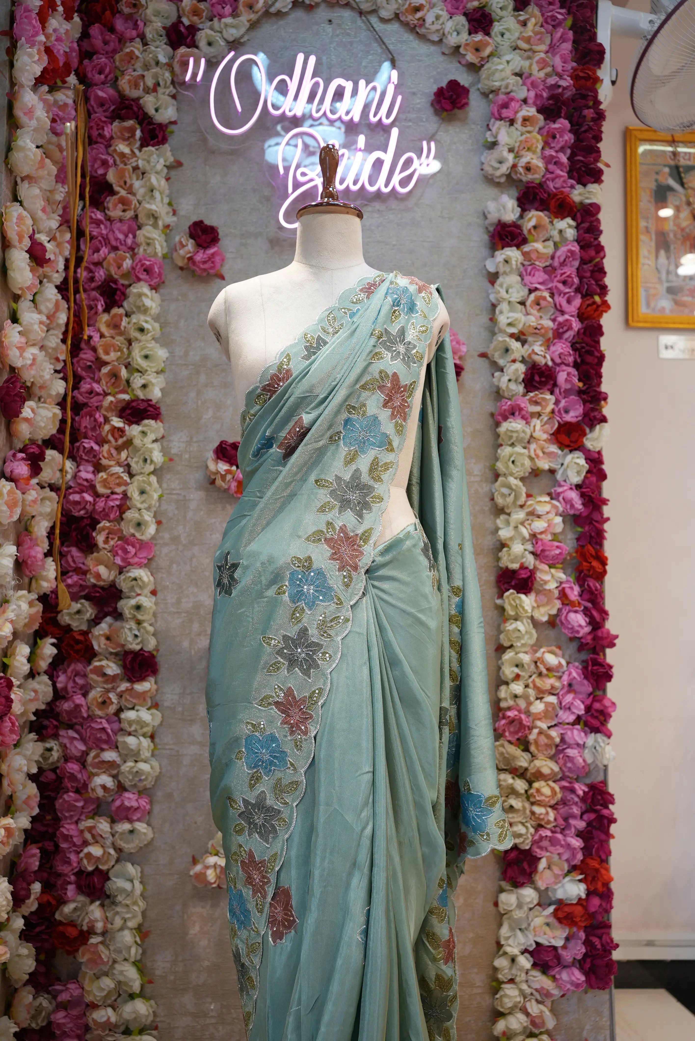 Tissue Saree with Cutwork Border & Aari Tari Work (with blouse)