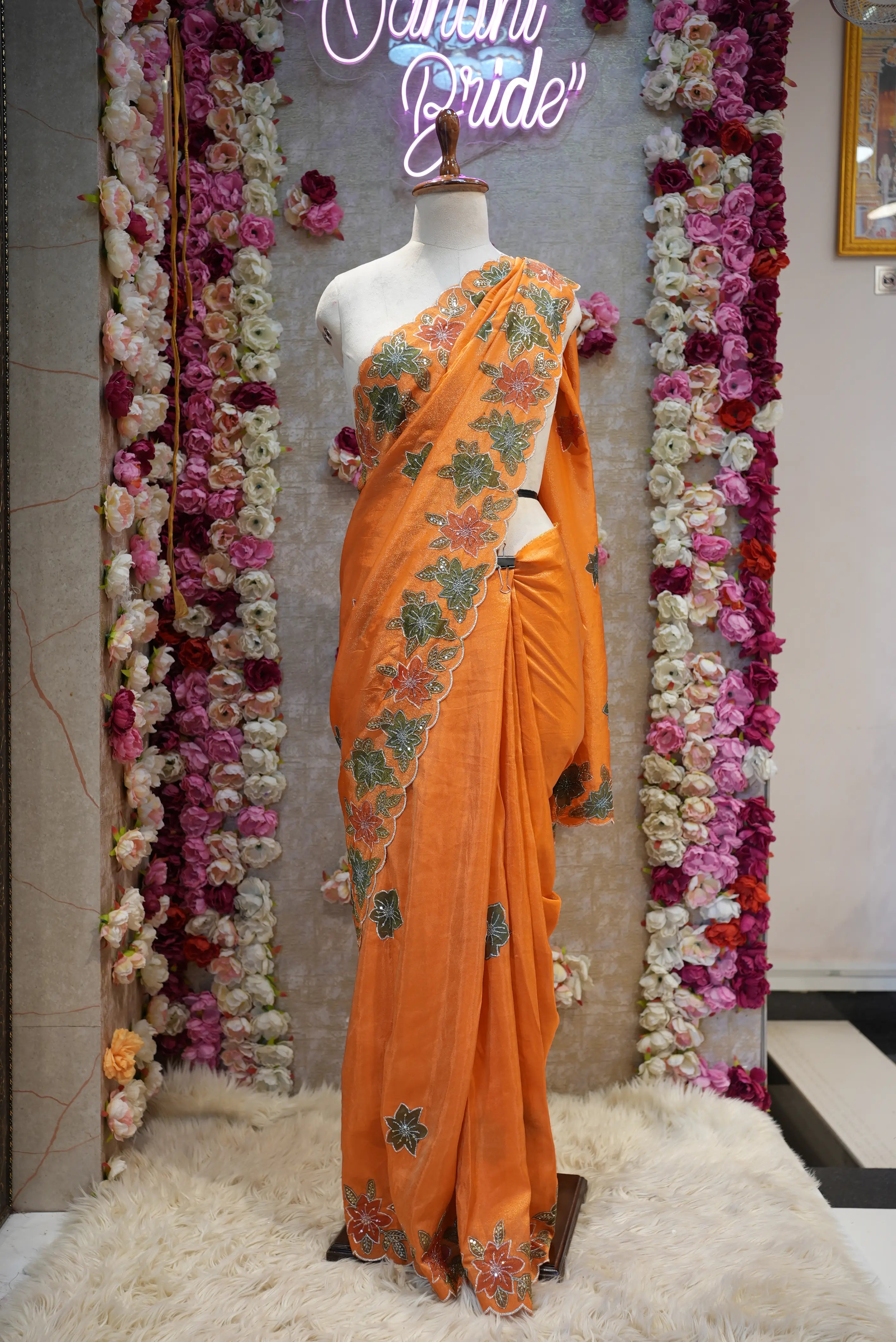 Tissue Saree with Cutwork Border & Aari Tari Work (with blouse)