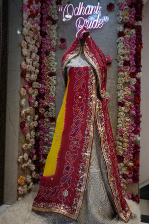 TRADITIONAL RAJASTHANI POMCHA ON PURE OJARIYA FABRIC WITH ZARDOSI AND ZERO GOTA PATTI WORK  (DOUBLE PATT) ##HC05