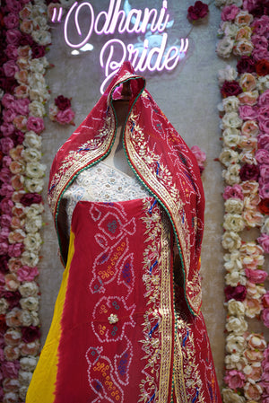 TRADITIONAL RAJASTHANI POMCHA ON PURE OJARIYA FABRIC WITH ZARDOSI AND ZERO GOTA PATTI WORK  (DOUBLE PATT) ##HC05