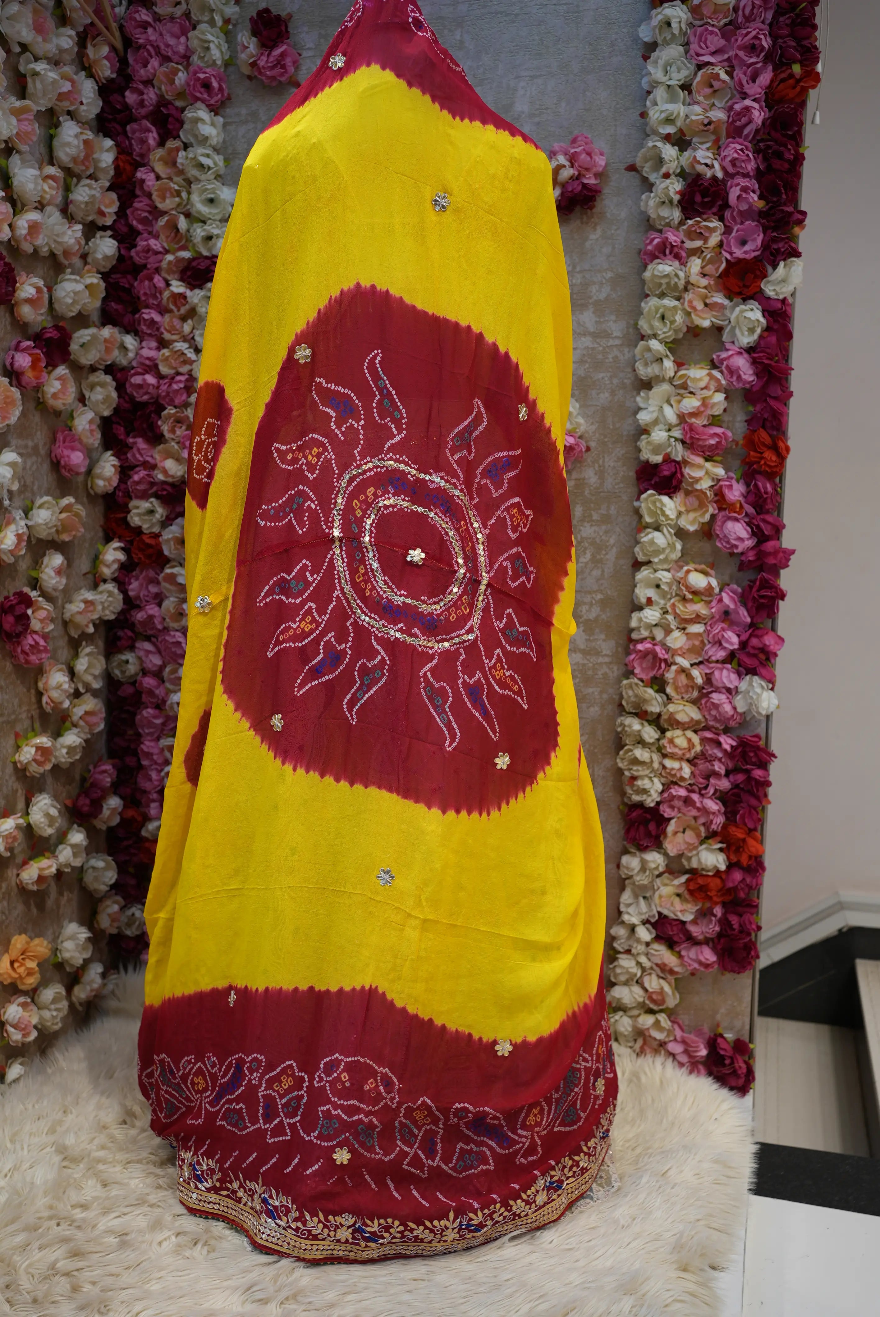 Rajasthani Pomcha Saree with Zardozi & Zero Gota Patti (DOUBLE PATT)