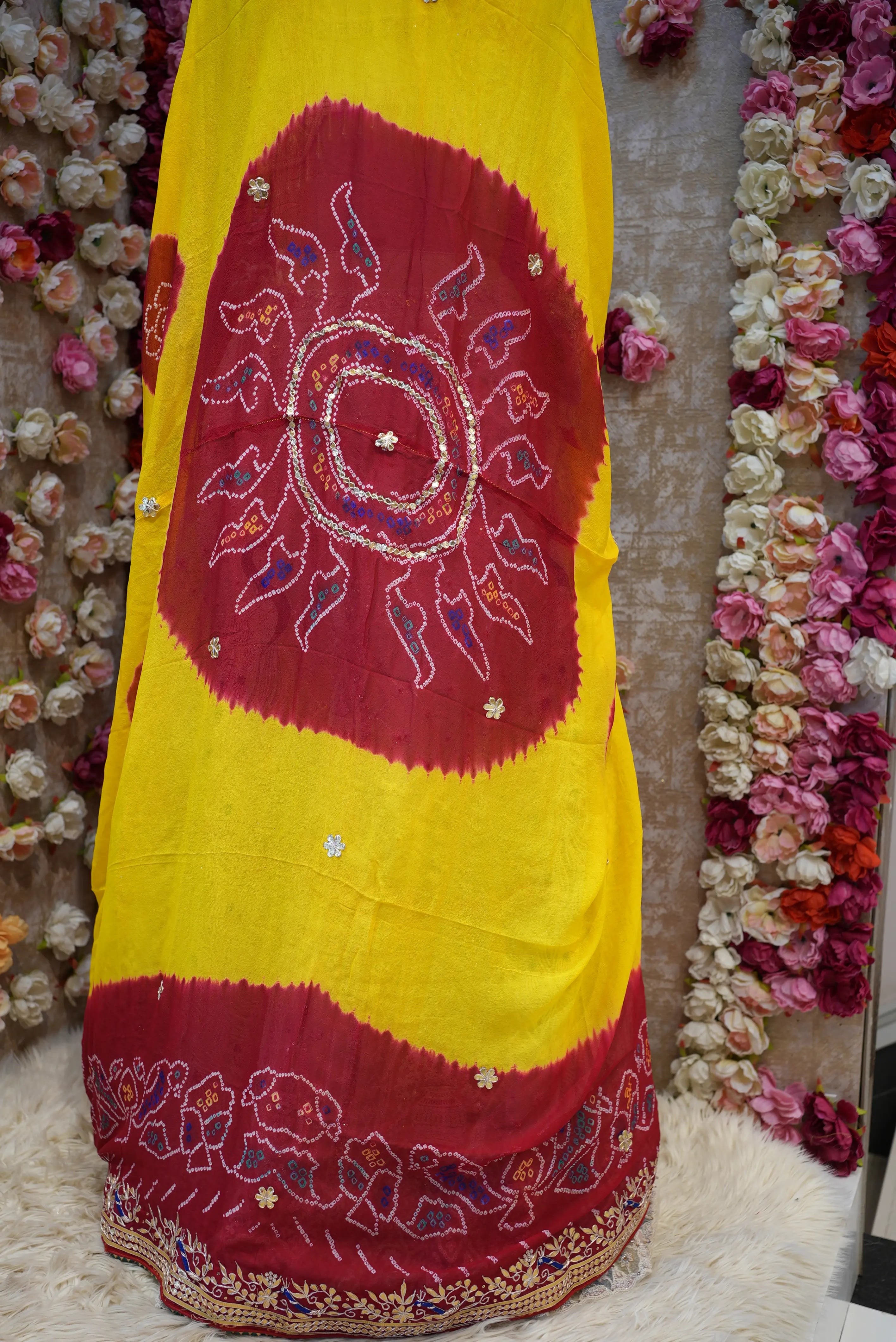 Rajasthani Pomcha Saree with Zardozi & Zero Gota Patti (DOUBLE PATT)
