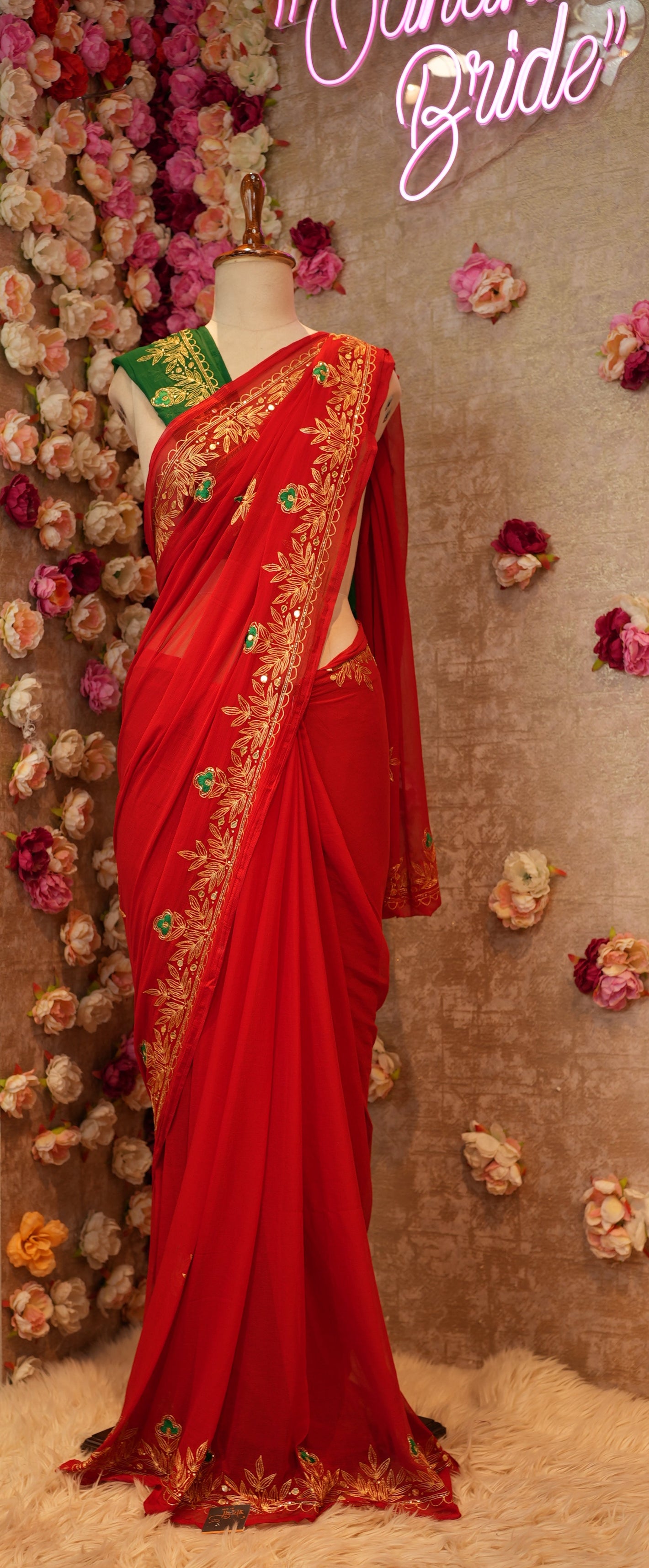 FESTIVAL SPECIAL RAJPUTI SAREE ON CHAMUNDA CHIFFON FABRIC (WITH CONTRAST GREEN BLOUSE)  ##SR0369