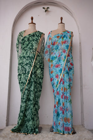 FLOWER PRINT ON CHIFFON FABRIC DAILY WEAR SAREE (WITHOUT BLOUSE) ##SR0173