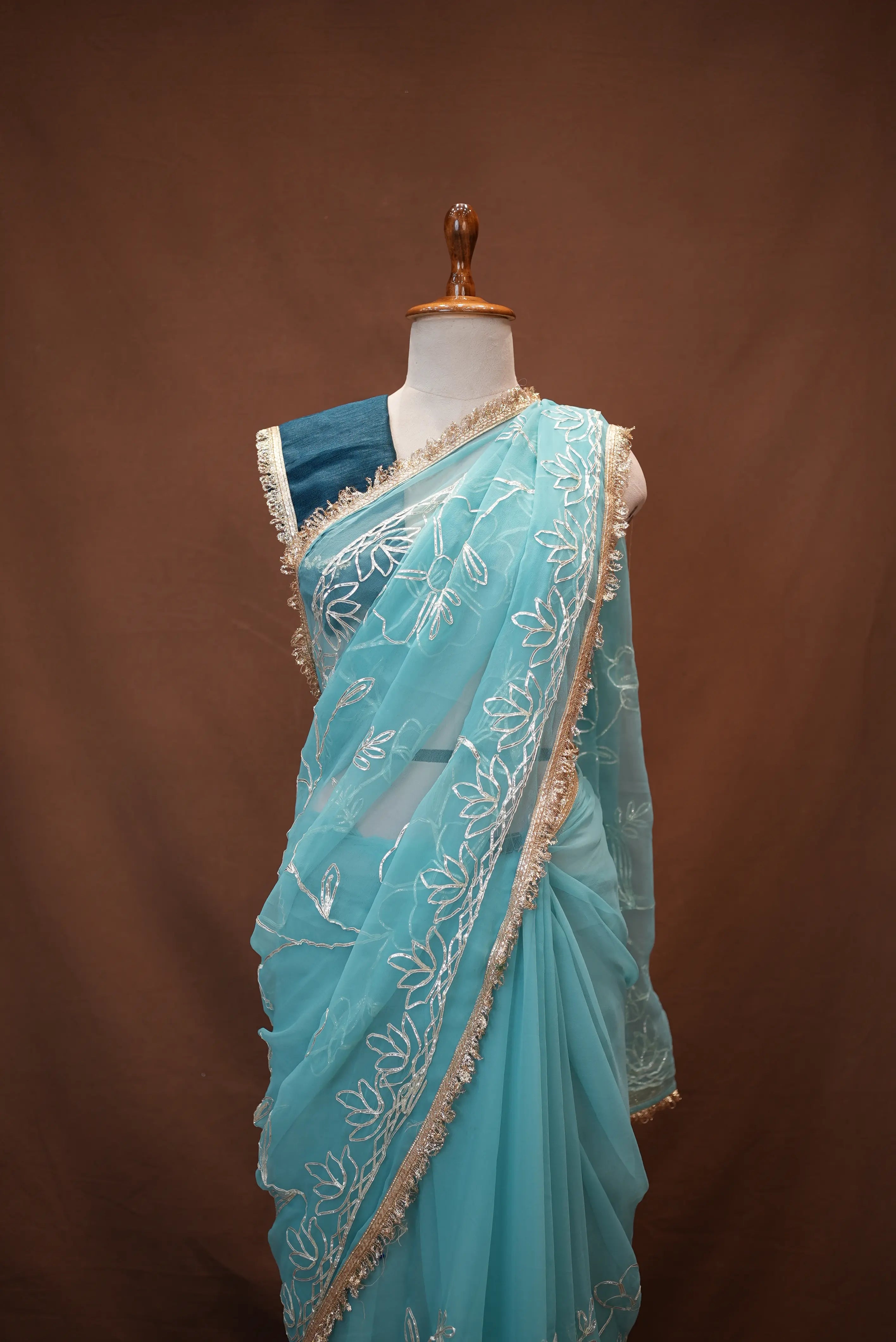 KACCHI GOTAPATTI WORK SAREE WITH CONTRAST BLOUSE
