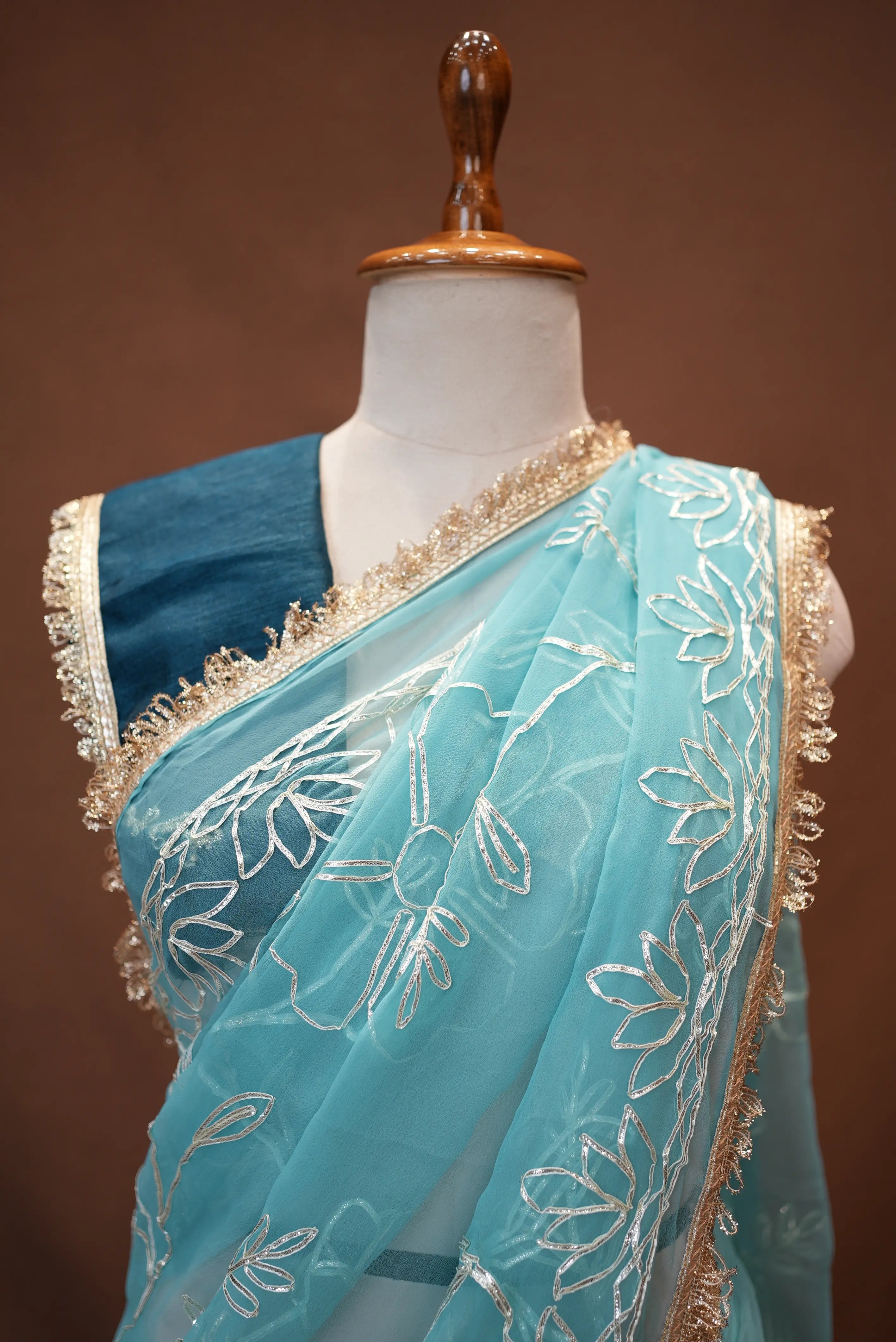 KACCHI GOTAPATTI WORK SAREE WITH CONTRAST BLOUSE