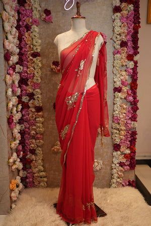 PEACOCK DESIGN SAREE WITH SEQUANCE WORK ON ROYAL GEORGETTE FABRIC  (RUNNING BLOUSE)   ##SR0365