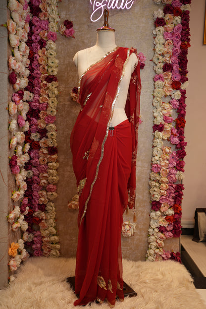 PEACOCK DESIGN SAREE WITH SEQUANCE WORK ON ROYAL GEORGETTE FABRIC  (RUNNING BLOUSE)   ##SR0365