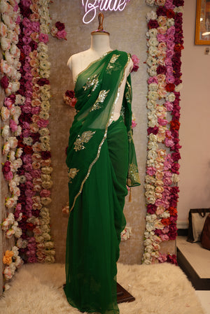 PEACOCK DESIGN SAREE WITH SEQUANCE WORK ON ROYAL GEORGETTE FABRIC  (RUNNING BLOUSE)   ##SR0365