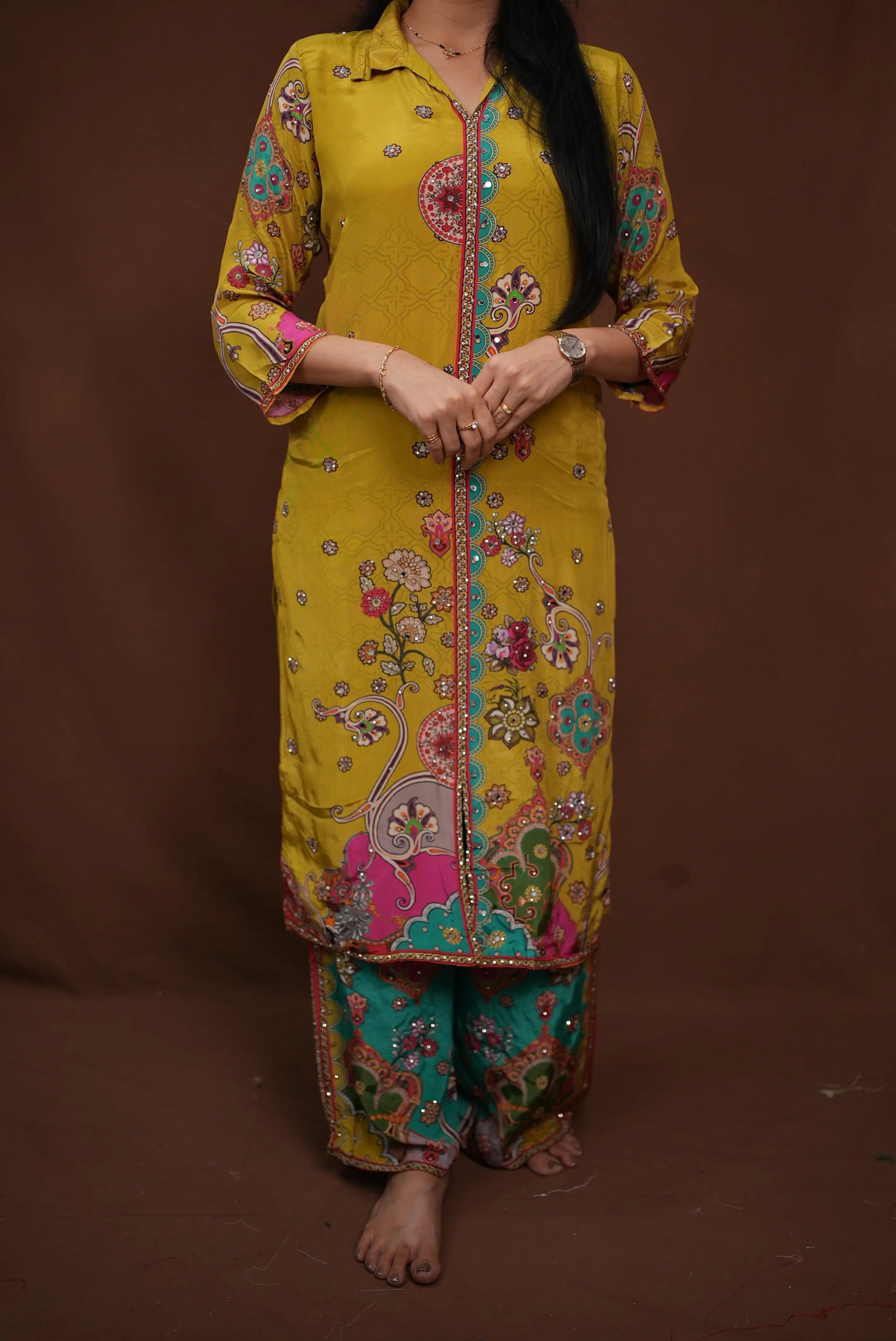 Plazzo Dress Silk Fabric Mirror Work Suit