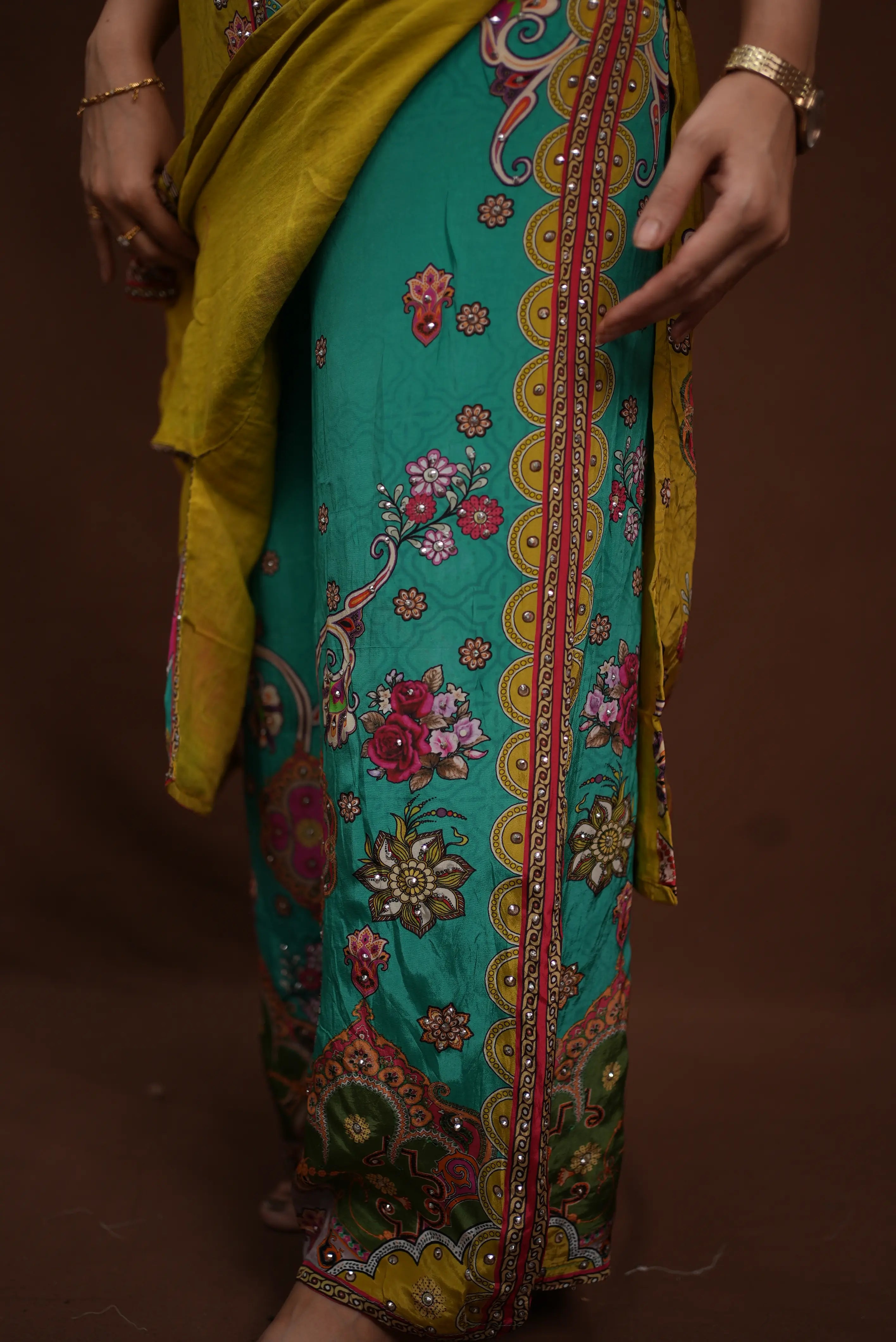 Plazzo Dress Silk Fabric Mirror Work Suit