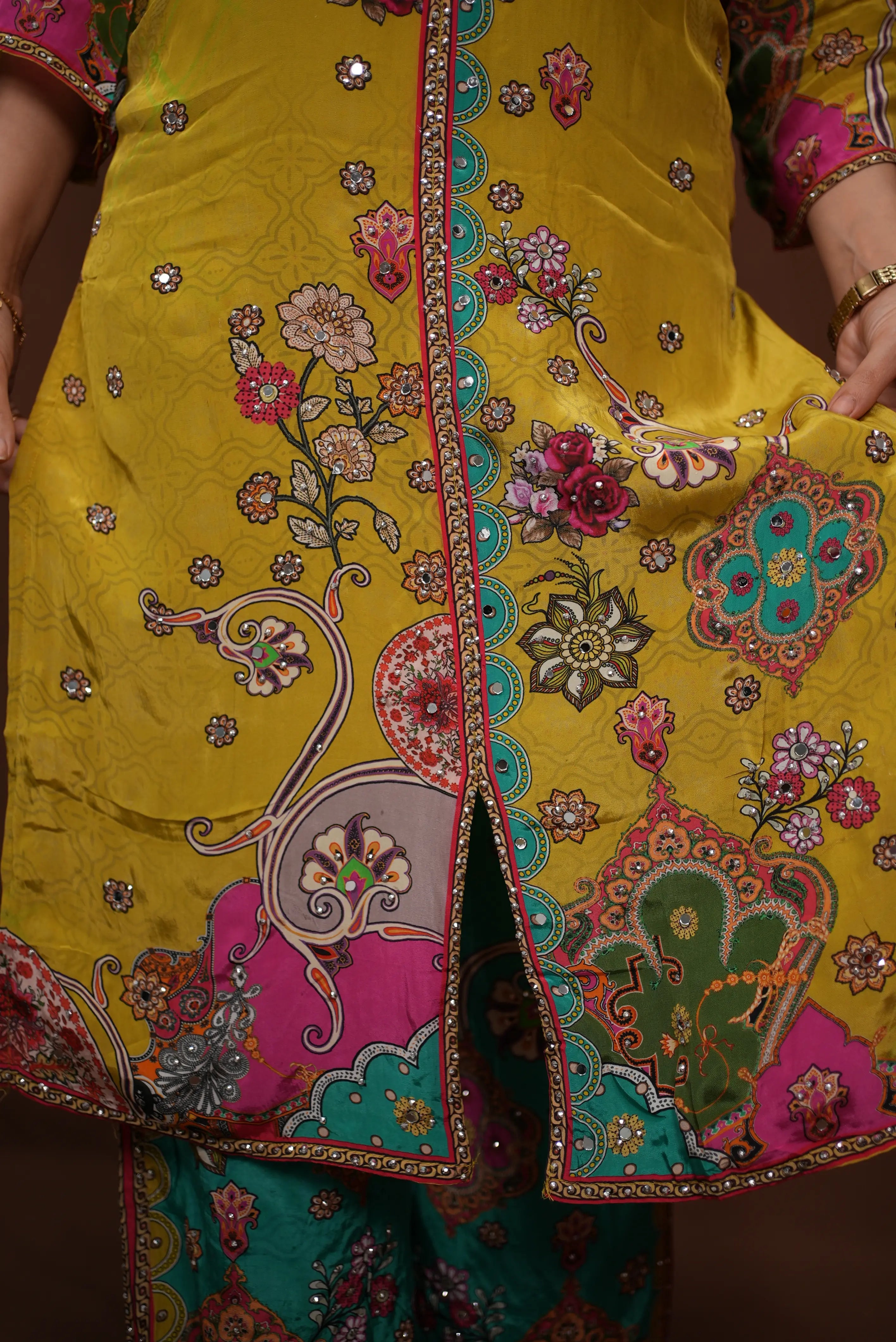 Plazzo Dress Silk Fabric Mirror Work Suit