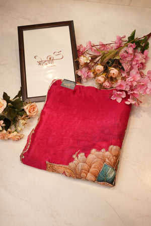 Chinon fabric digital print handwork saree ## SR029